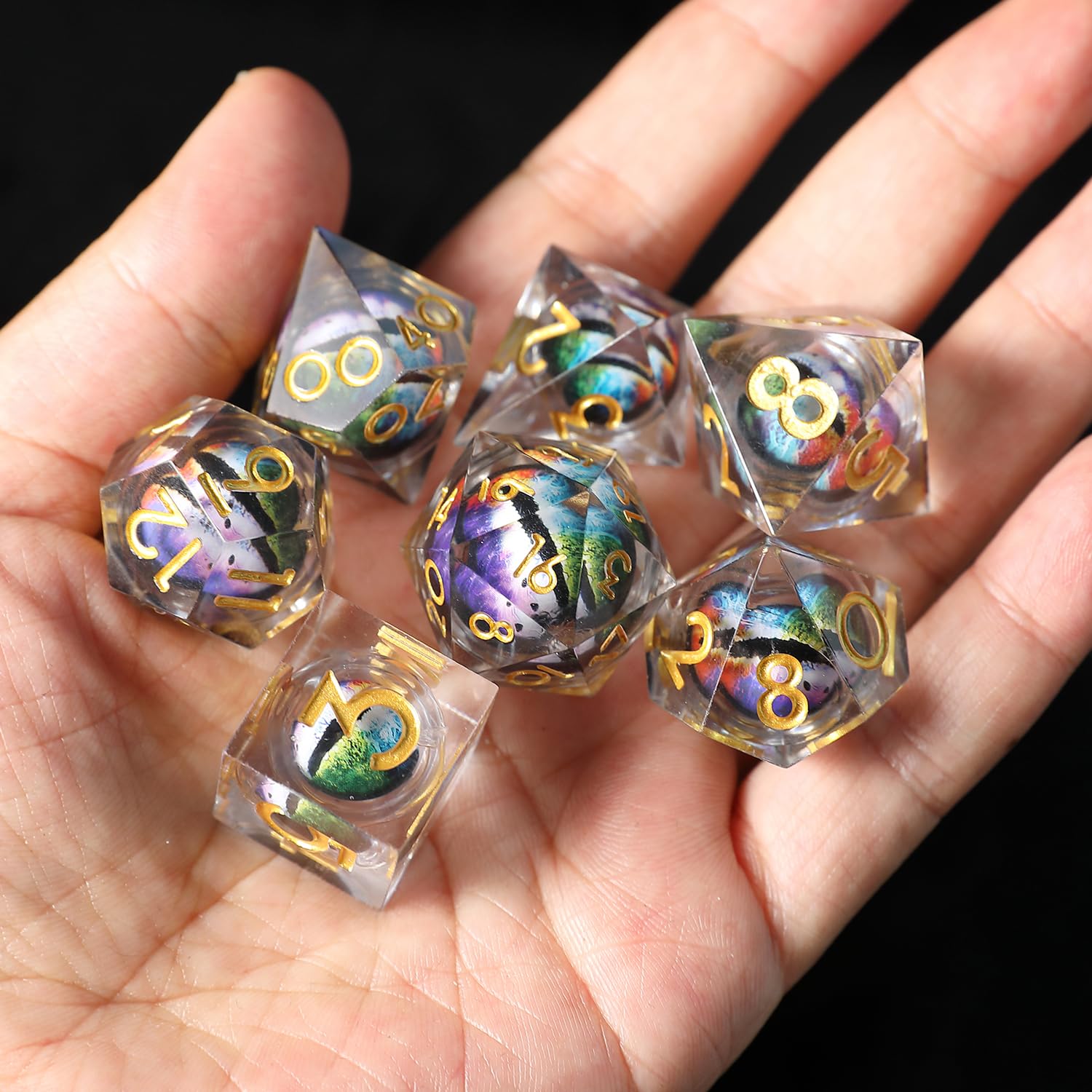 DND Dice Set Floating Pupil Skull Eyeball 7 Piece Handmade Polyhedral D&D Resin Sharp Edge Dice for Dungeons and Dragons RPG Role Playing Antique Halloween Dice with Gift Box - Image 4