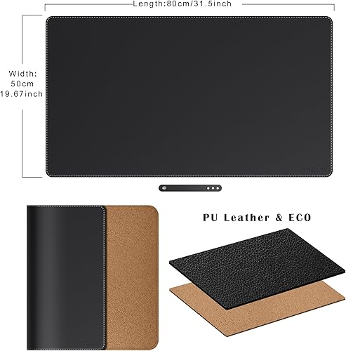Miniatura 2 de Mydours Tapete de escritorio de piel sintética, XXL, grande, para teclado de laptop, mouse pad de ambos lados, impermeable, de cuero, para