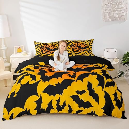 Miniatura 28 de Castle Fairy Juego de ropa de cama con temática de Halloween, tamaño Queen, juego de funda de edredón con estampado de animales de murciélagos Multi