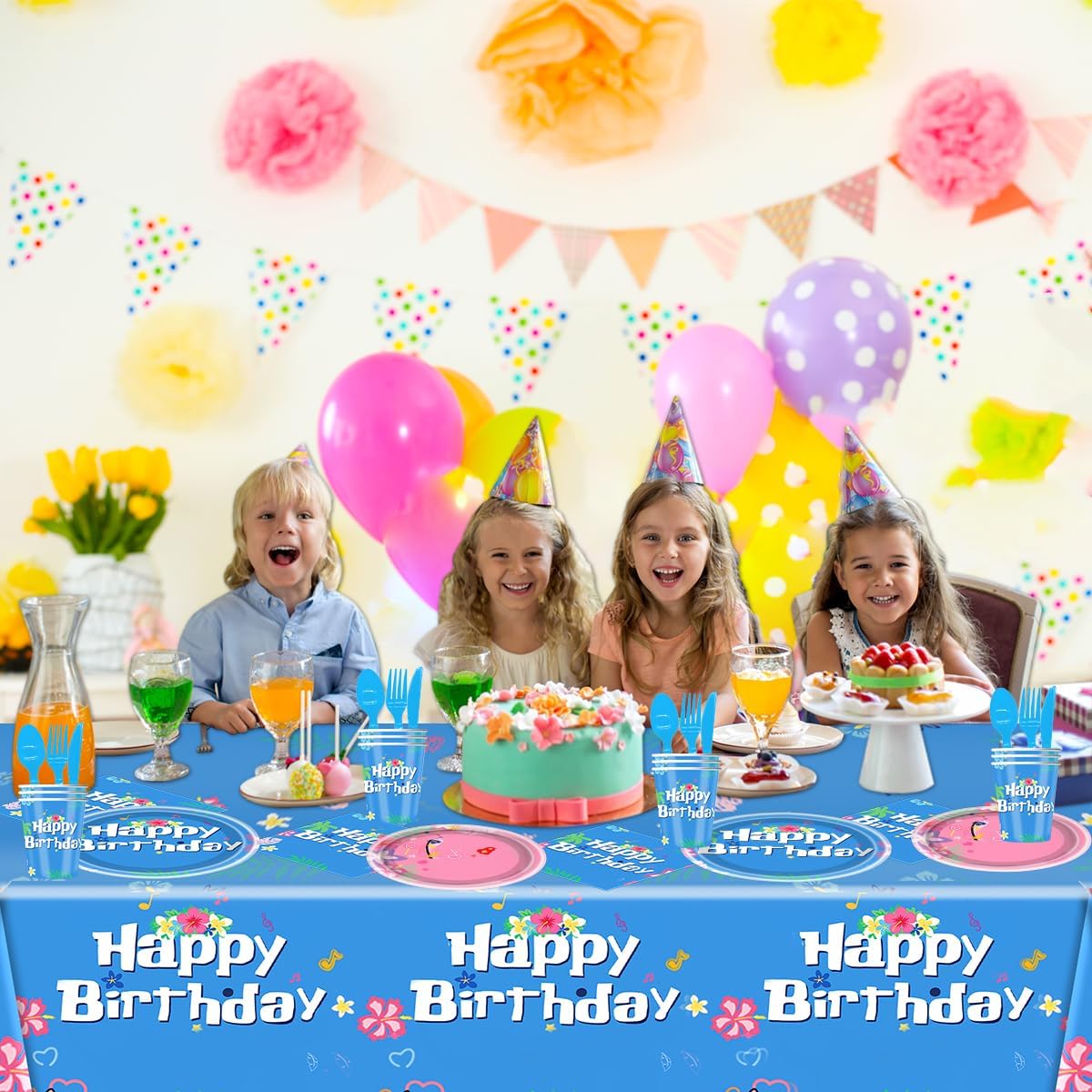 81Pcs Tropical Hawaiian Party Cutlery Set, Blue and Pink Party Plates, Knives and Forks, Spoons, Napkins, Cups, and Decor Tablecloths - Image 4