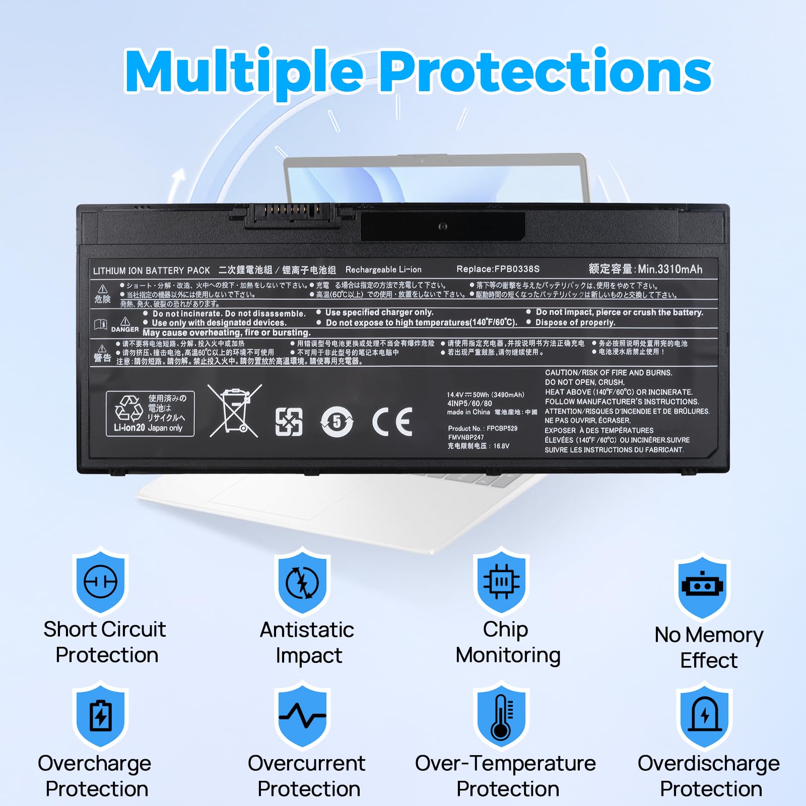 FPB0338S FPCBP529 Batteria Compatibile con Fujitsu LifeBook T937 T938 T939 E4411 E448 E449 E4511 E458 E459 E5410 E5411 E548 E549 E5510 E5511 E558 E559 U7410 U747 U748 U749 U7510 U757 U758 U759