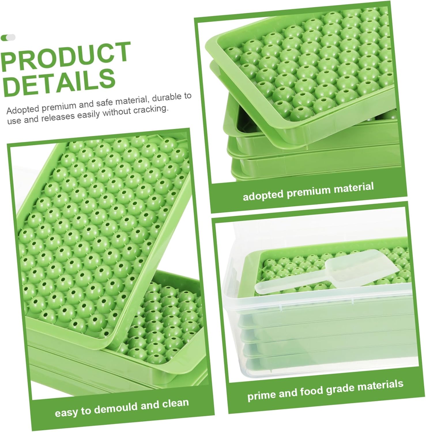 Uonlytech Compartment Round Ice Cube Mold with Lid and Scoop Plastic Ice Tray Container for Freezer for Cocktails and Beverages Portable and Reusable