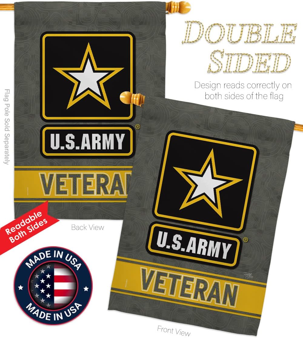 US Army Veteran House Flag - 2 pcs Pack Armed Forces Rangers United State American Military Retire Official - Decoration Banner Small Garden Yard Gift Double-Sided Made in USA 28 X 40