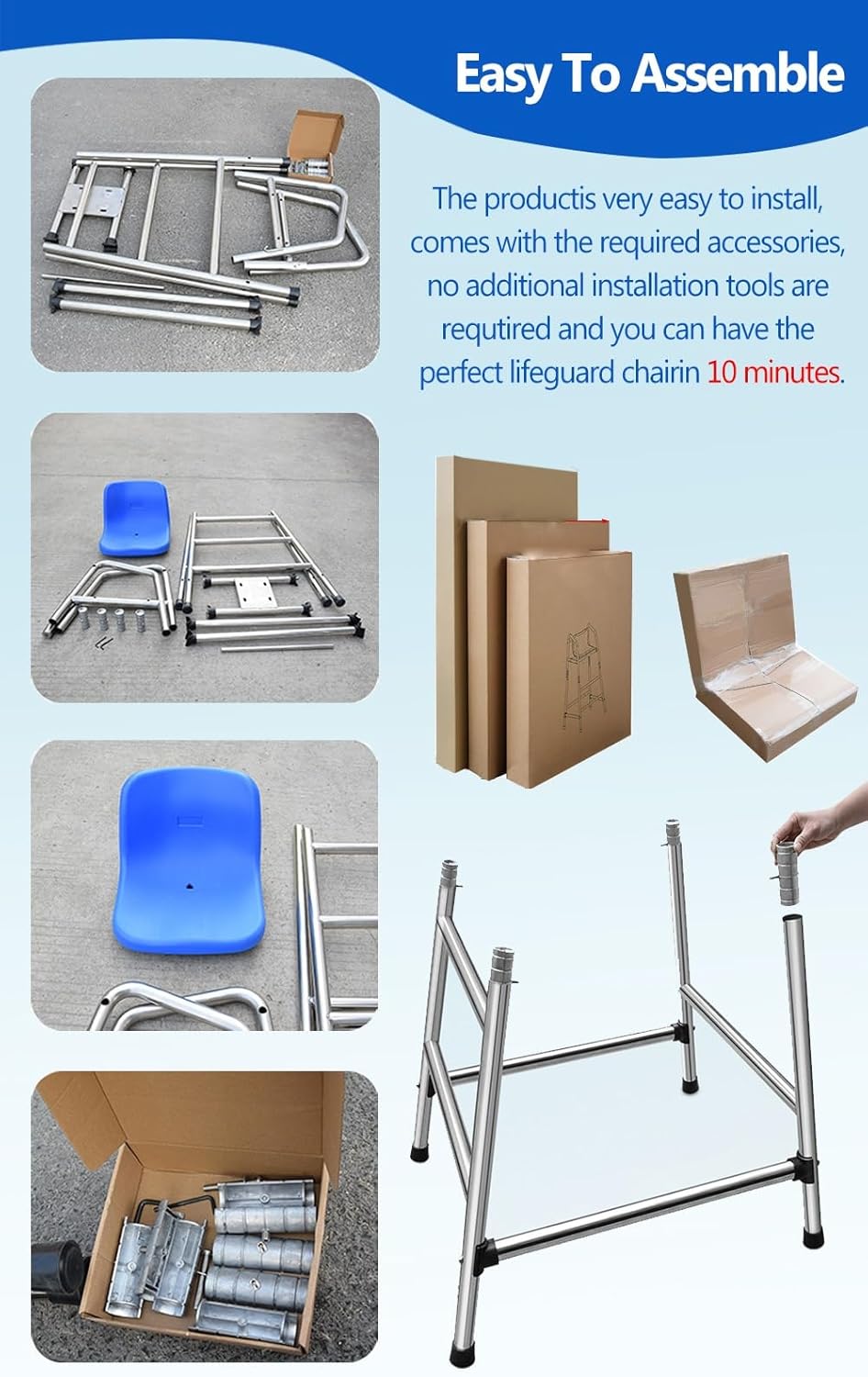 Tall Lifeguard Chair - 180cm Stainless Steel Pool Deck Chair, Heavy-Duty 660lbs Capacity, Outdoor Ladder Stool for Beach, Patio & Lake Use