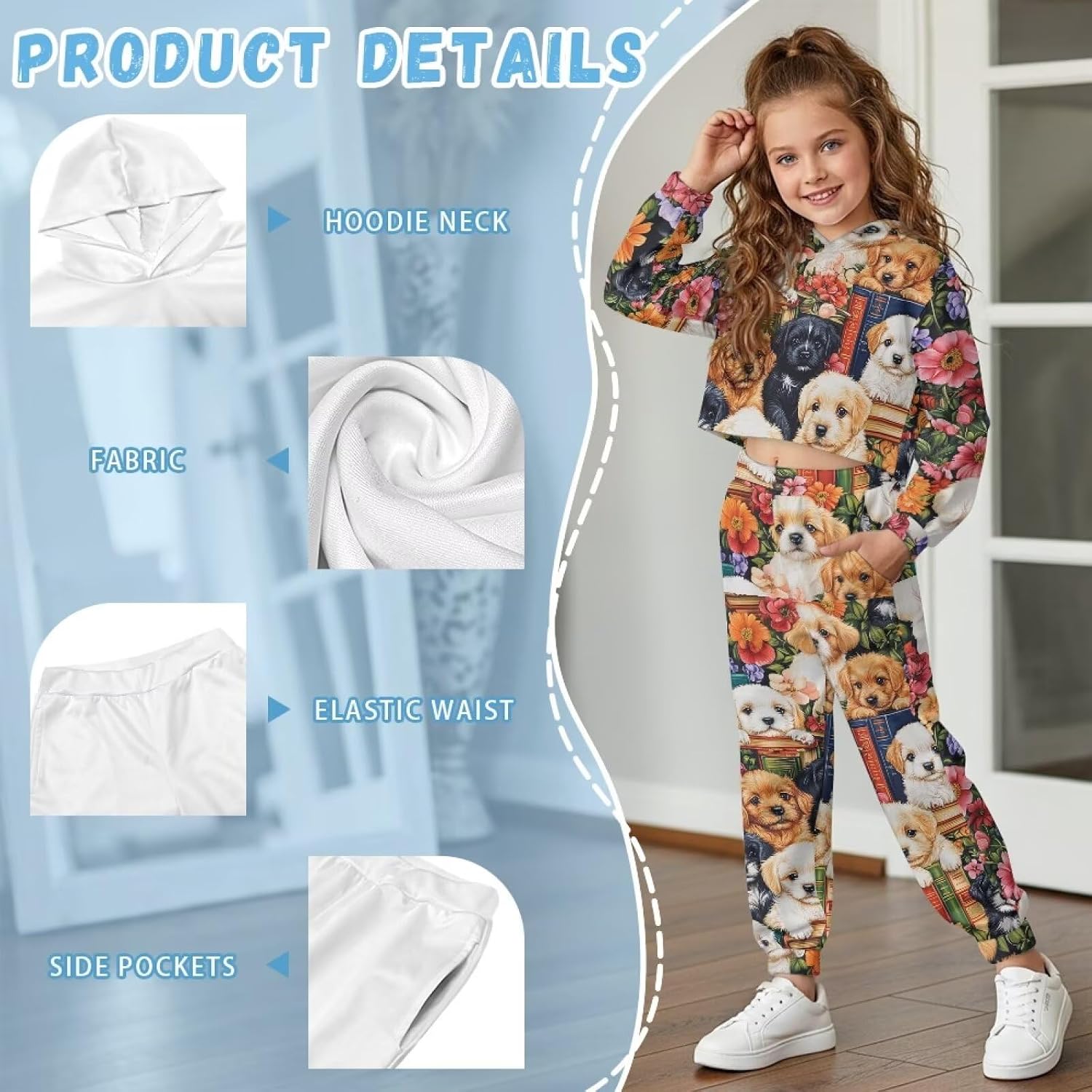 Kids Crop Top Hoodie and Pants Set Girls 4-13Y Sportswear Back to School Clothes