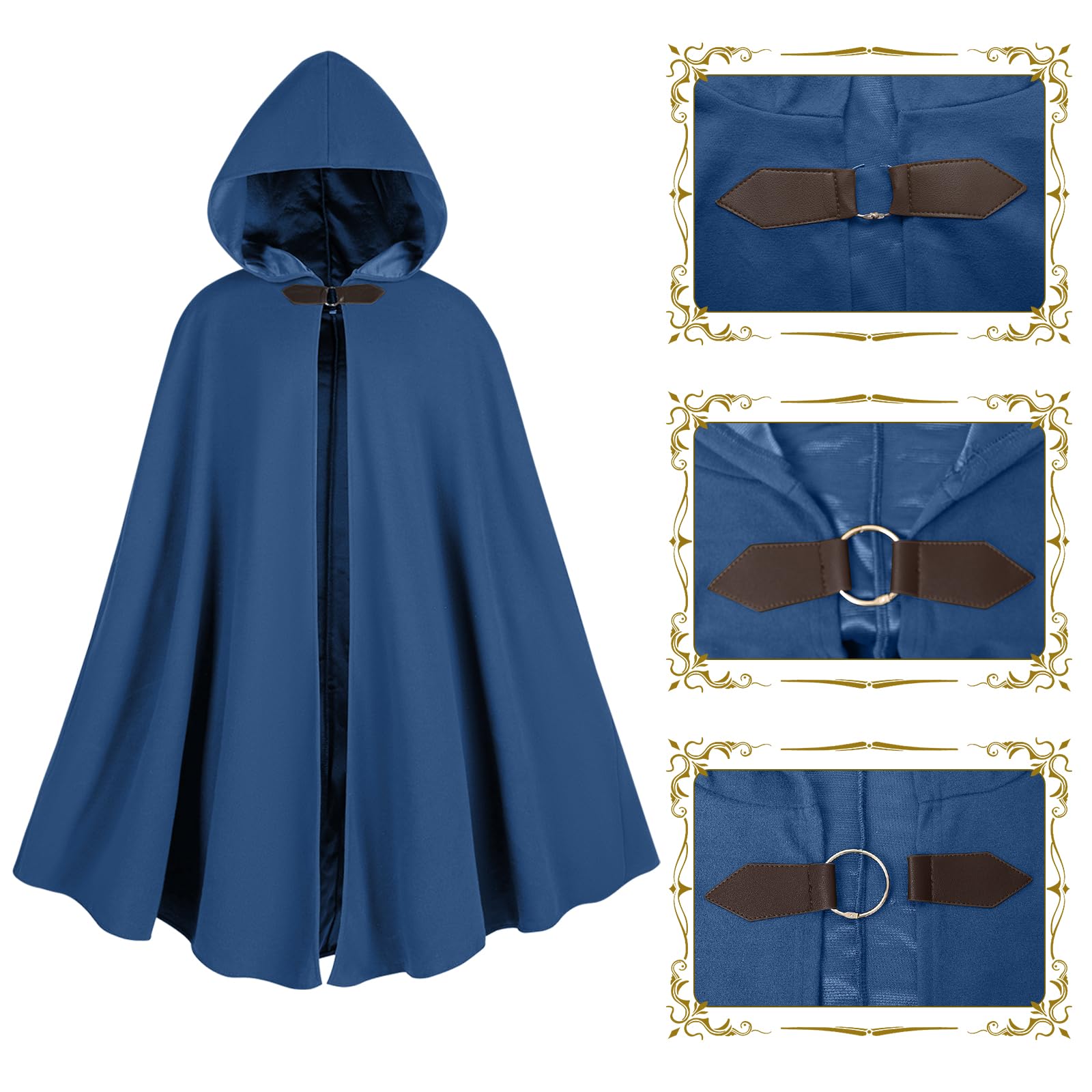 Cape de Renaissance avec capuche médiévale pour homme et femme, costume d'Halloween