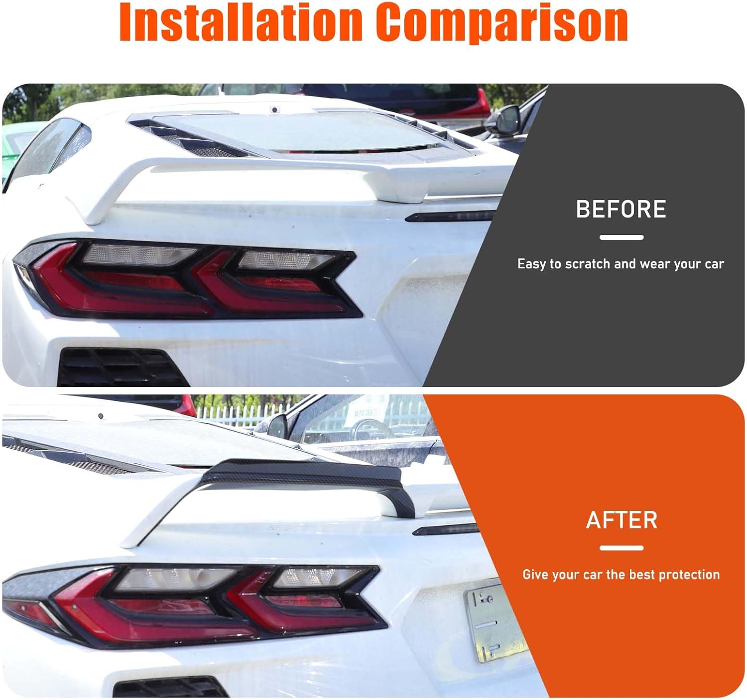 Spoiler Add-On Wing Wickers Pair Trim Compatible with Chevrolet Corvette C8 Z51 Stingray 2020-2024, High Wing Spoiler Trim Cover Accessories (Glossy Black)