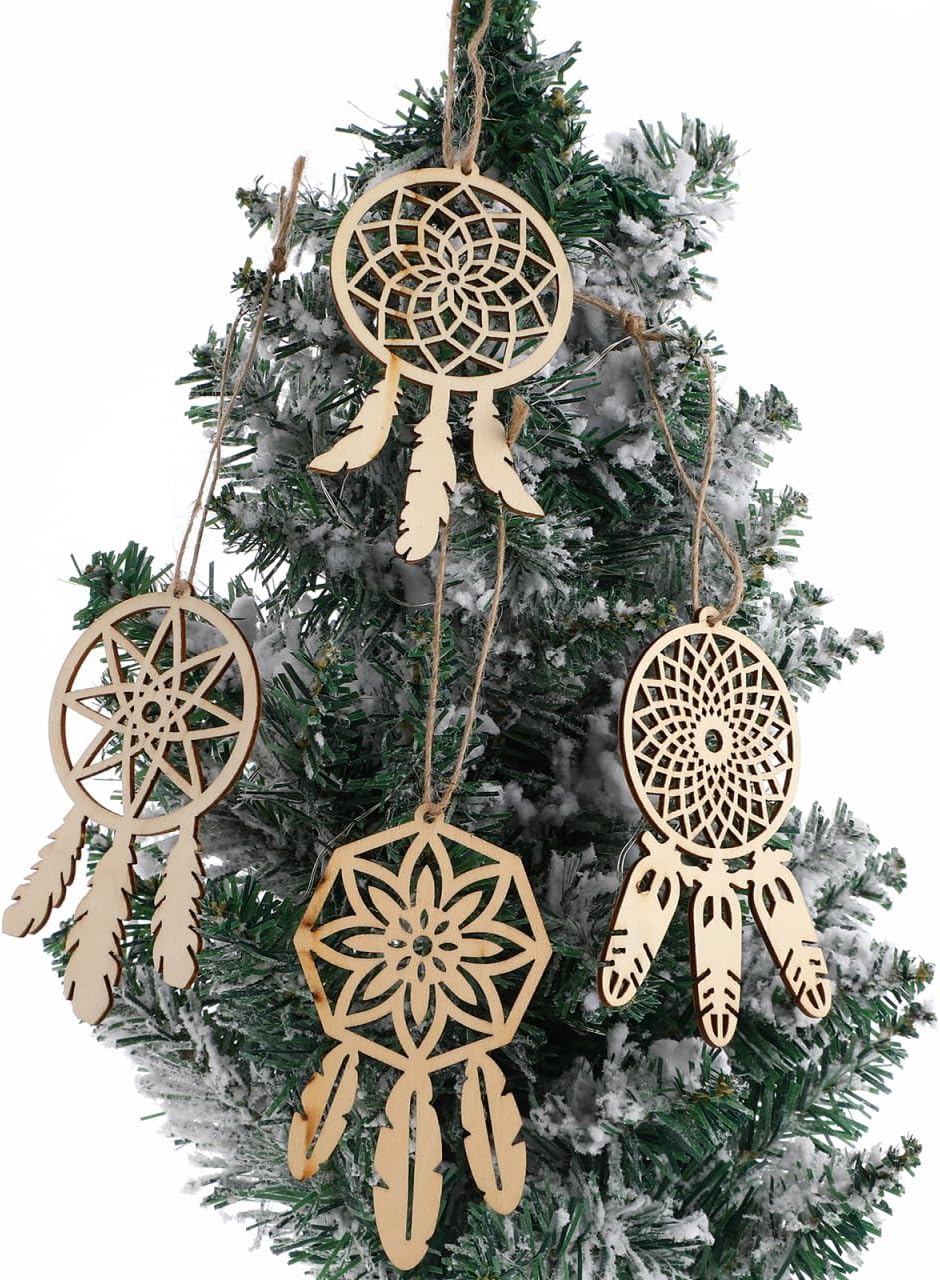 Decorative Hanging Ornaments 4 Sets/ 40pcs Wooden DIY Dream Catchers Kits Unfinished Wood Dream Catchers Hanging Decorations Wood Slices for DIY Crafts Christmas Ornaments DIY Kits - Image 3