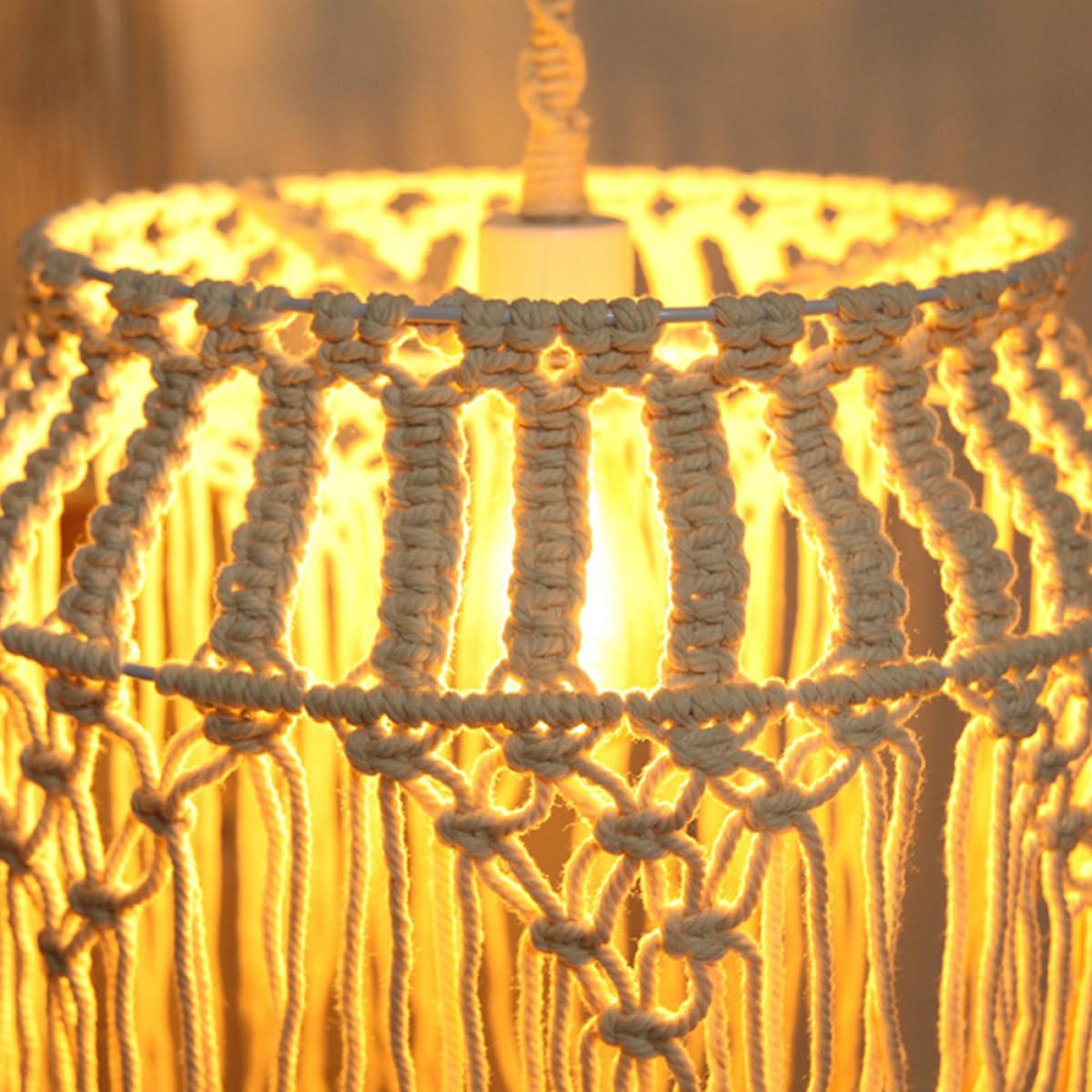 PACKOVE Paralume Intrecciata Cotone e di Sospensione a per Lampada in Corda Beige Stile Bohemien Elegante Facile Installare per Lampada da Soggiorno Camera da Letto