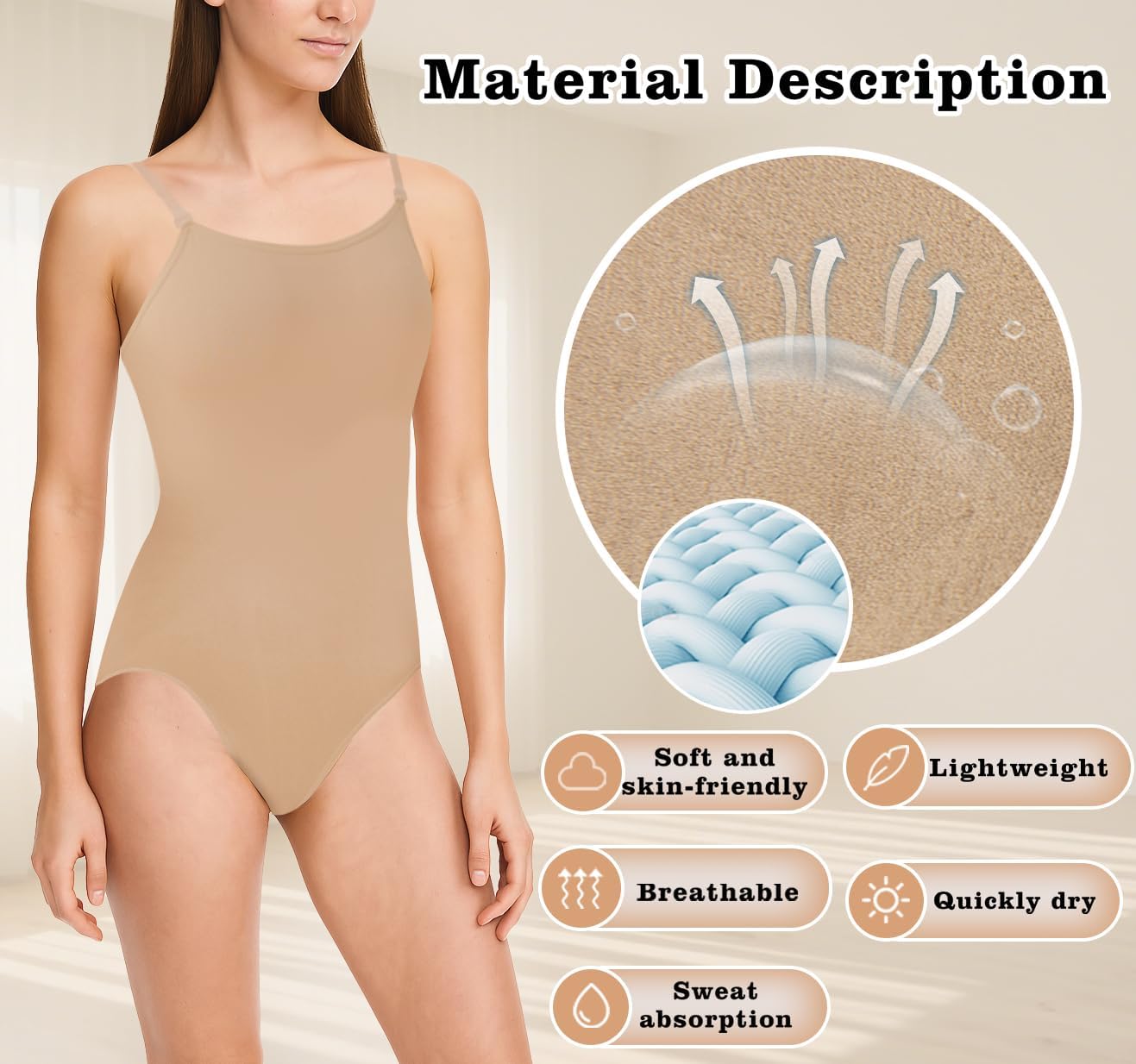Nude Seamless Undergarment for Women Girls Ballet Dance Camisole Leotard with Adjustable Clear Straps - Image 4