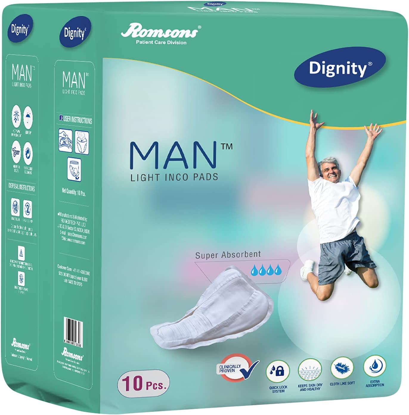 Dignity Man Light Incontinence Pads, Super Absorbent (Pack of 1) 10 Pieces