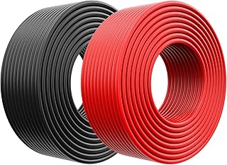 PowMr Solar Panel Wire 55FT Black & 55FT Red 10 Gauge Tinned Copper Wire Solar Wire 10 AWG (6mm²) PV Wire Solar Panel Extension Cable -fit for RV, Boat, Inverter, etc.10 AWG Wire 55Ft (Black & Red)