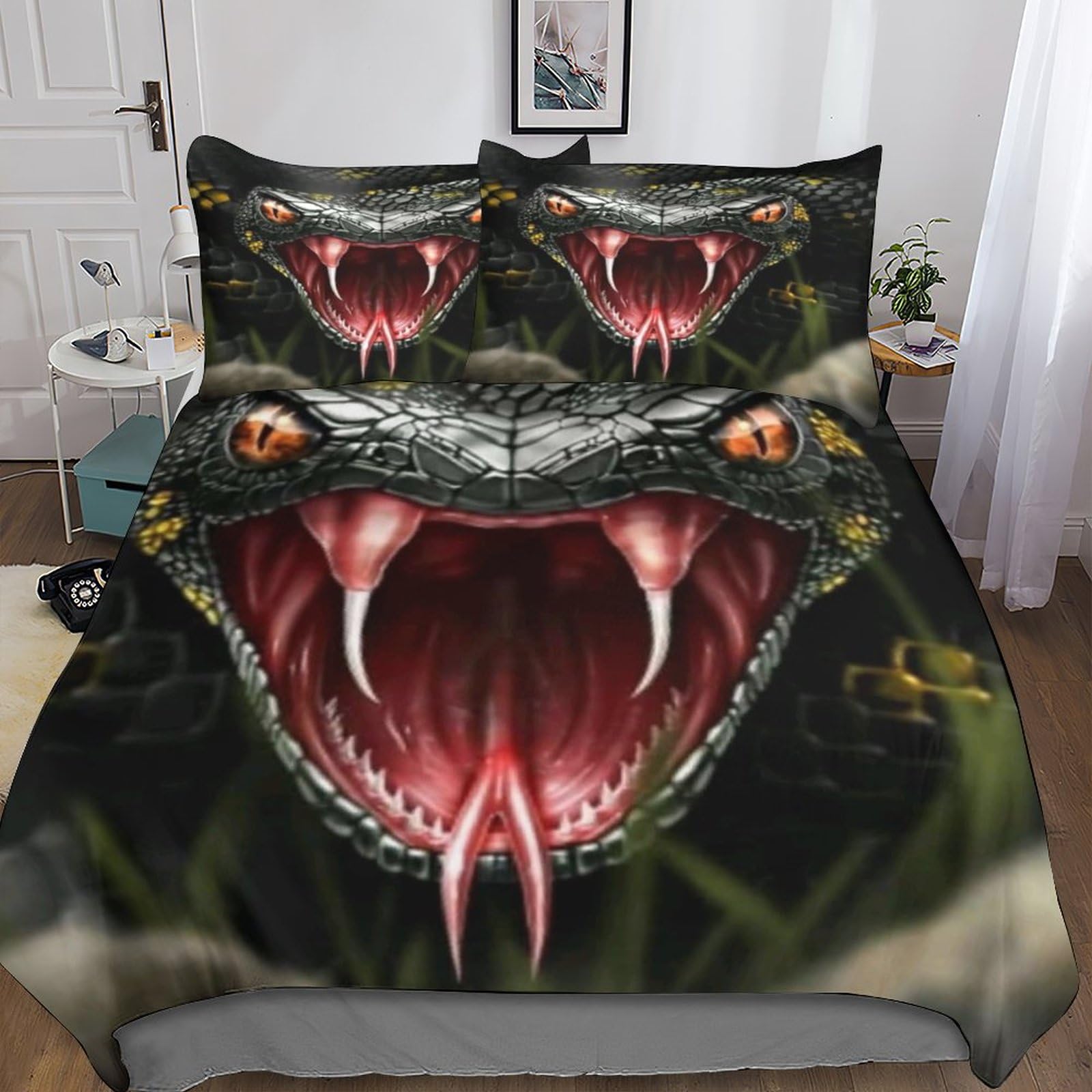 Housse de couette microfibre serpent 3D parure de lit faune et flore 220x240