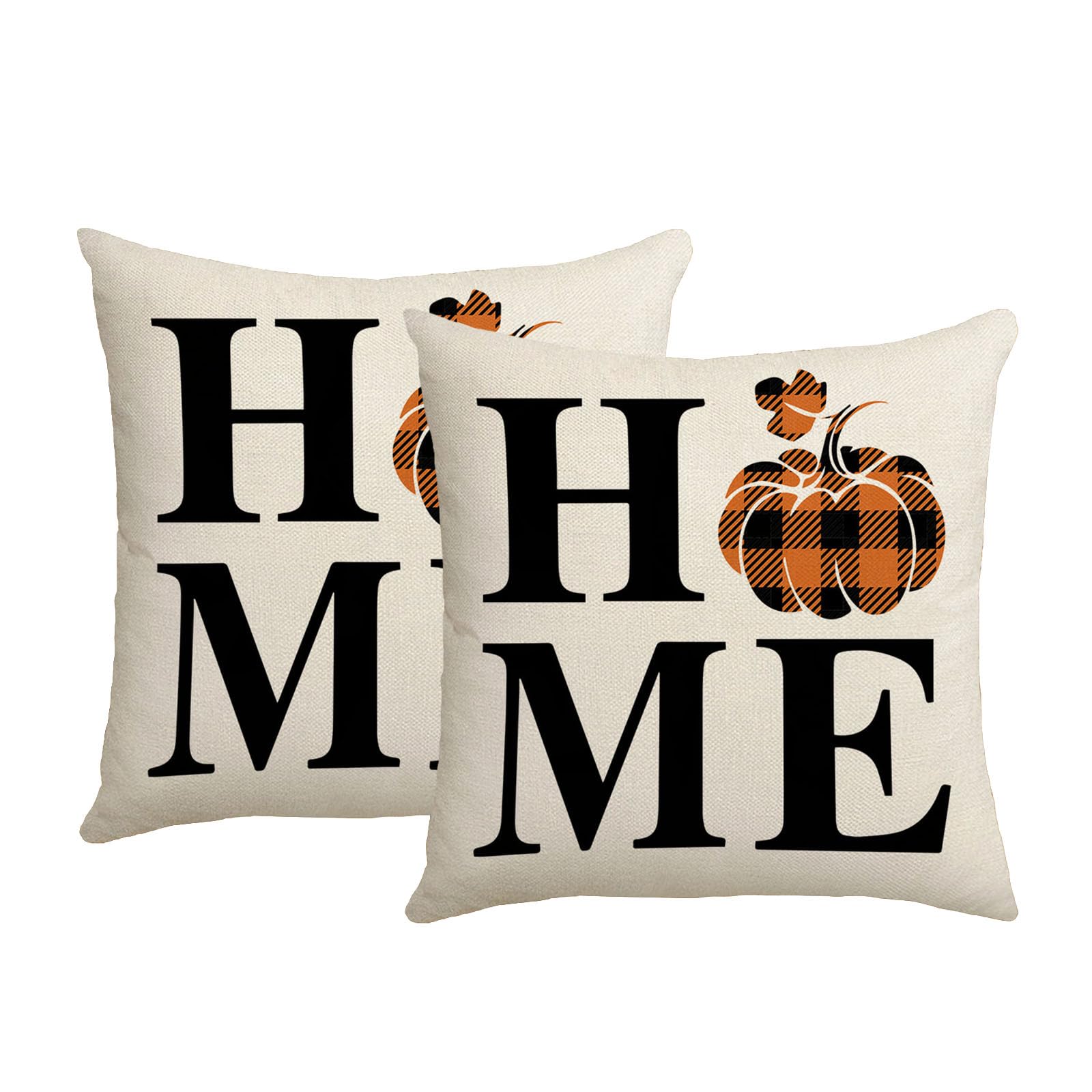 KLUSIET 2pcs Fall Pillow Covers 18x18, Autumn Pumpkin Maple Leaves Throw Pillow Cover, Outdoor Decorative Pillow Cases for Bedroom Couch Sofa Decor(2pcs,A)