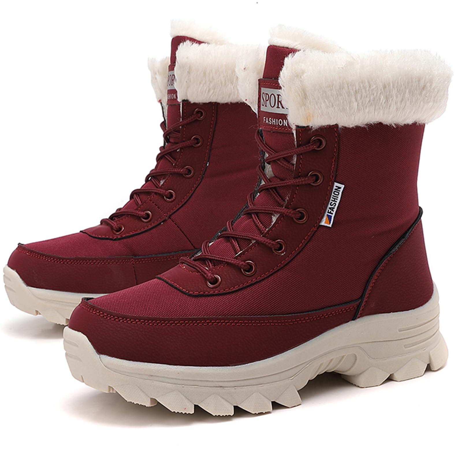 CUTEHEELS Damskie zimowe buty trekkingowe w szerokich rozmiarach, wodoodporne buty outdoorowe z podszewką z flauszu, do miasta i lekkich wycieczek