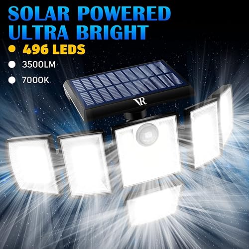 Miniatura 2 de Luces solares con sensor de movimiento para exteriores  496 LEDs 3500 lm, 3 modos de iluminación, 3 niveles de brillo, 6 cabezales de iluminación de