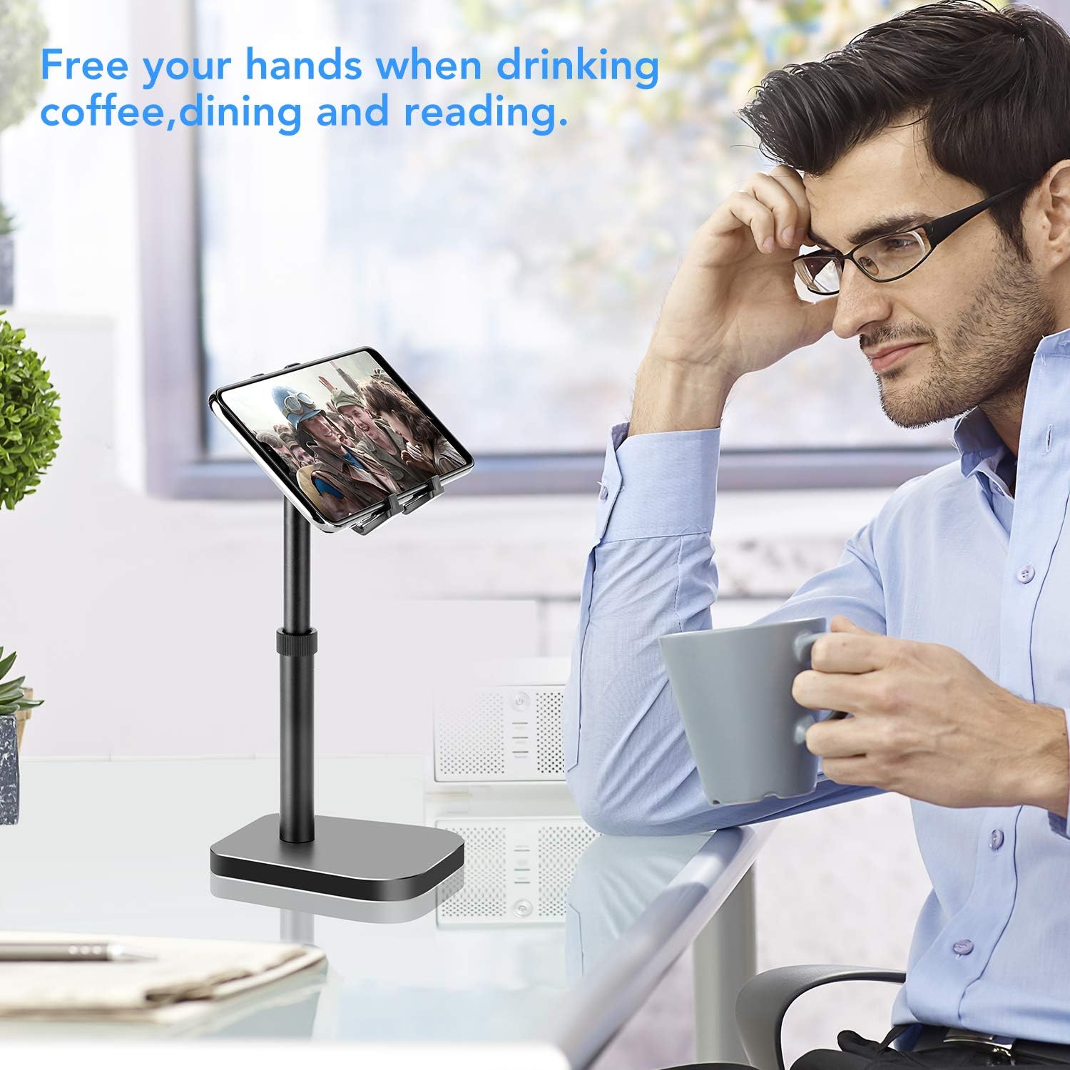 Cell Phone Stand, Phone Stand for Desk, Angle Height Adjustable Cell Phone Holder Stand for Desk Compatible with All Mobile Phones, iPad, Tablet (Black)