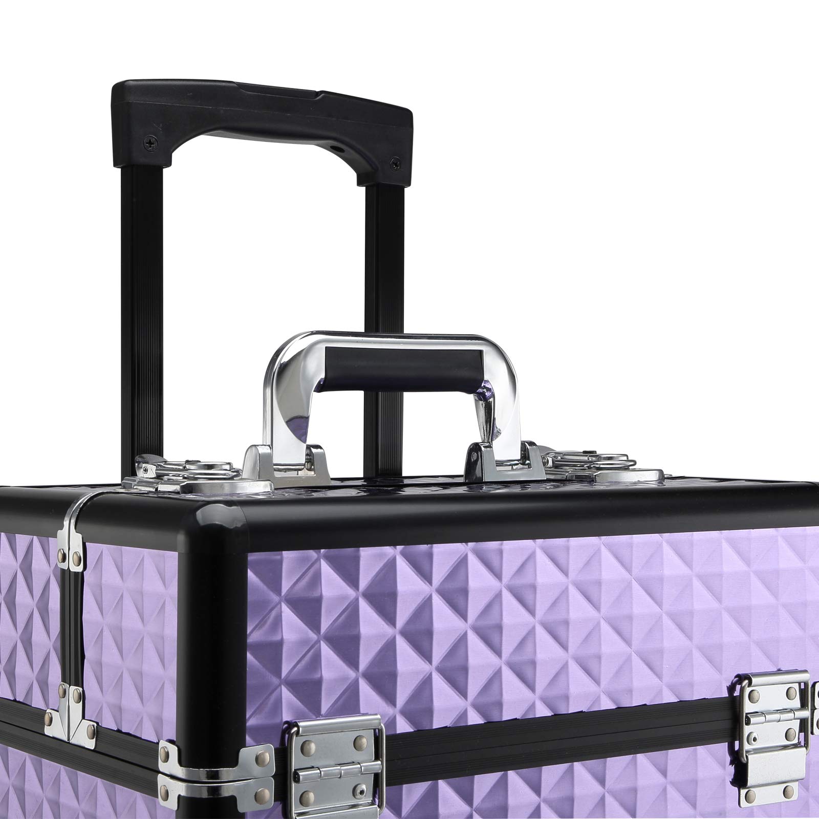 HOMCOM Valigia Porta Trucchi Professionale 2 Ruote Viola 33.5x23x76/95.5cm | Trolley Trucco Professionale, Makeup da Viaggio in Alluminio