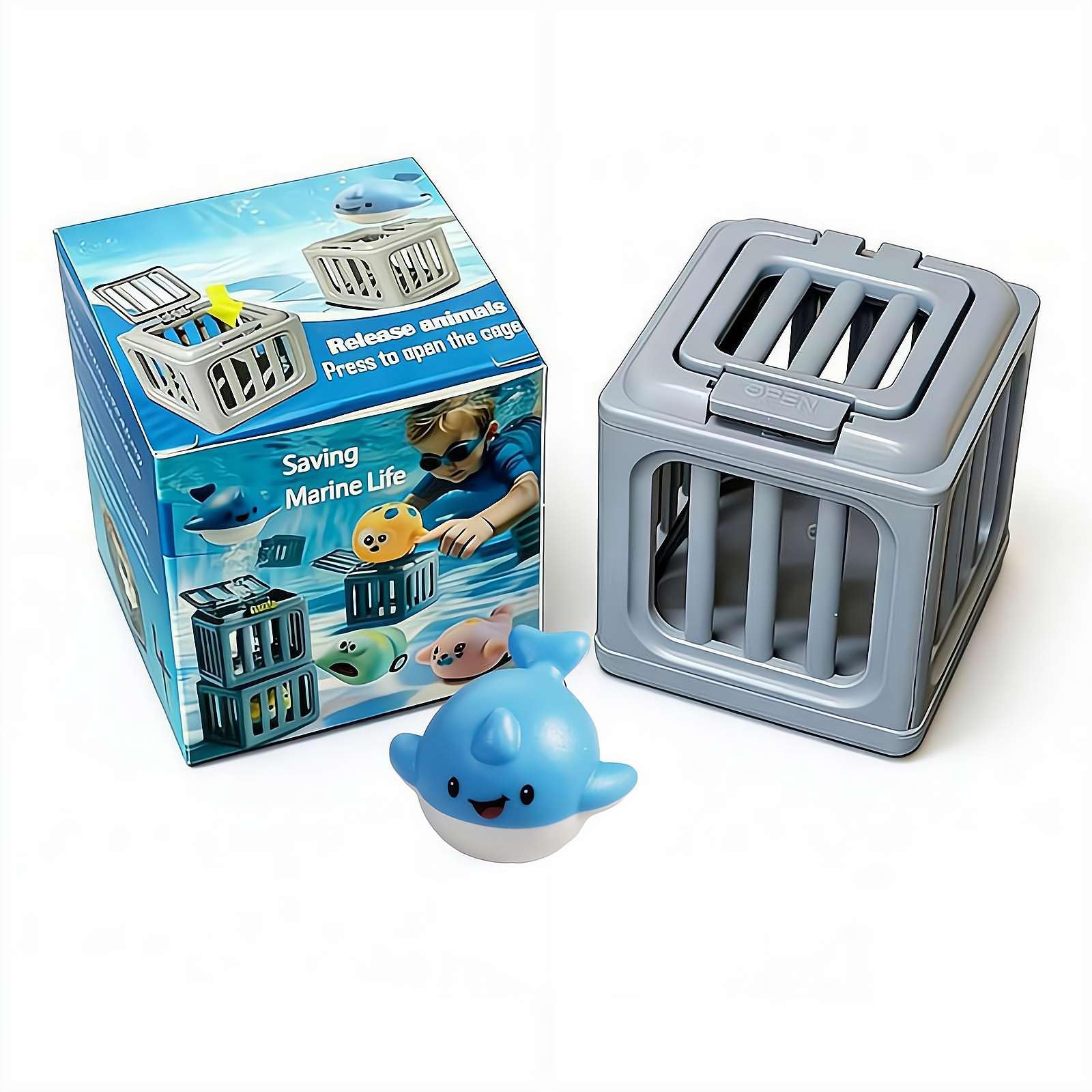 Underwater Dive Rescue Toys Pool Diving Game Set with 6 Ocean Animals & Dive Cages Floating Sinkies for Kids Swim Training Summer Bath Toys for Boys Girls Beach Water Treasure Chest Party Gift