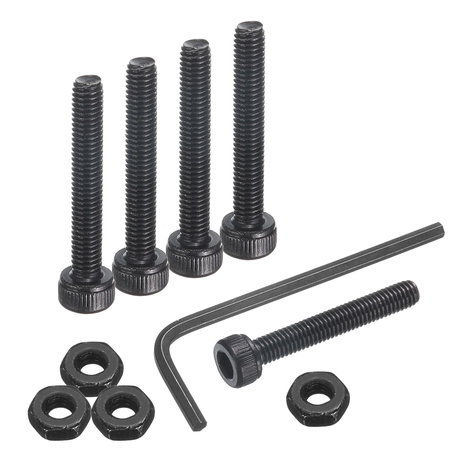 sourcing map 30Pcs Hex Socket Head Cap Screws Bolts, M3x28mm 304 Stainless Steel Socket Drive Machine Screws Bolts with Nuts, Full Threaded, Black