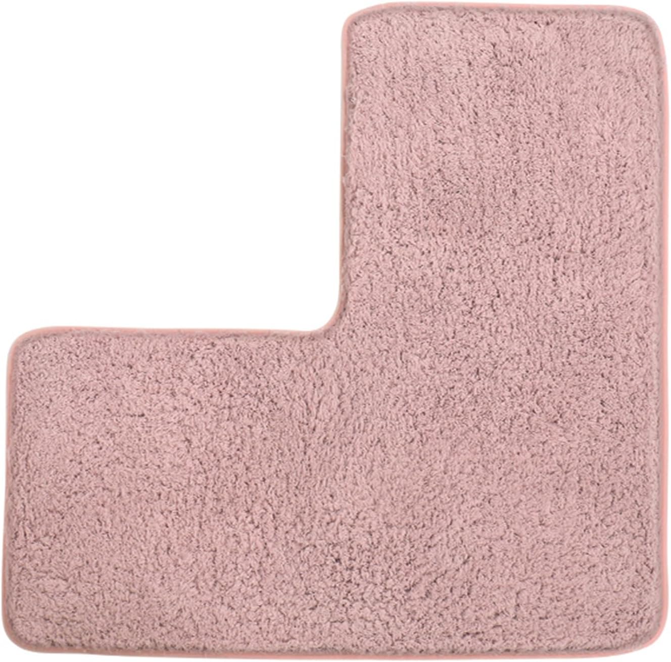 L-Shaped Bath Mat, Corner Shower Mats Non Slip, Washable Carpet, Soft Absorbent Floor Mat for Bathroom Bedroom Kitchen Living Room (Pink)