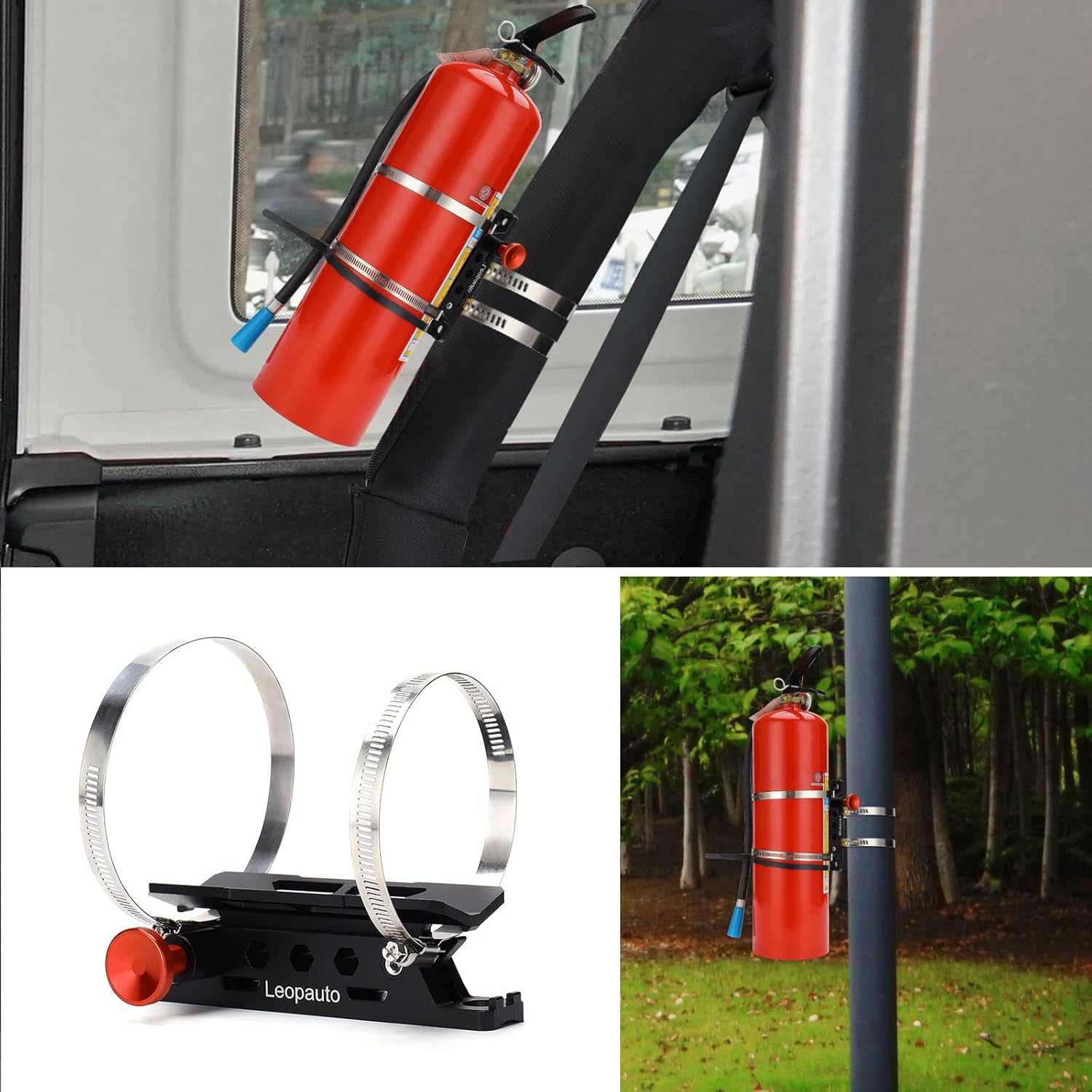 Universal Fire Extinguisher Mount, Aluminum Quick Release Roll Bar Fire Extinguisher Bracket Holder with 8 Clamps Compatible with Jeep Wrangler JK TJ JL JKU Polaris RZR Ranger UTV, Black