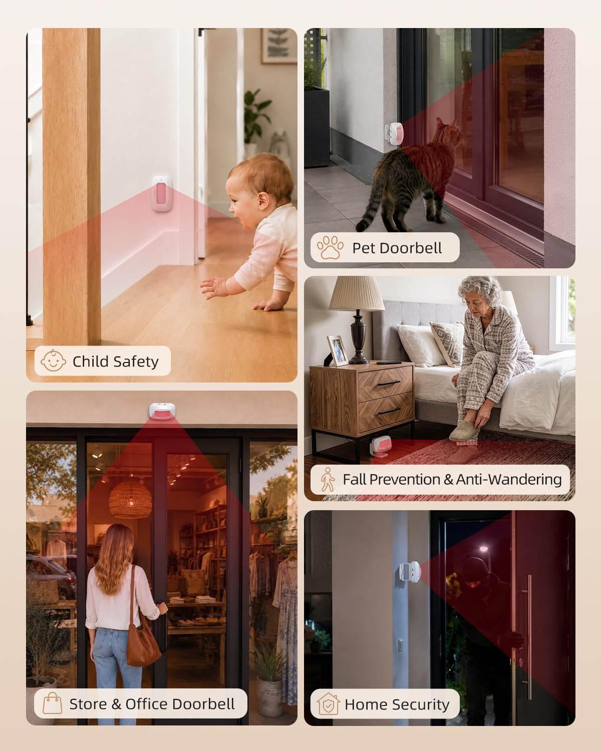 CallToU Wi-Fi Motion Sensor Door Chime, Smart Door Entry Alert with App Notifications, Instant Phone Alerts, Indoor Motion Detector for Home Business Store, Caregiver Reminder for Elderly Dementia