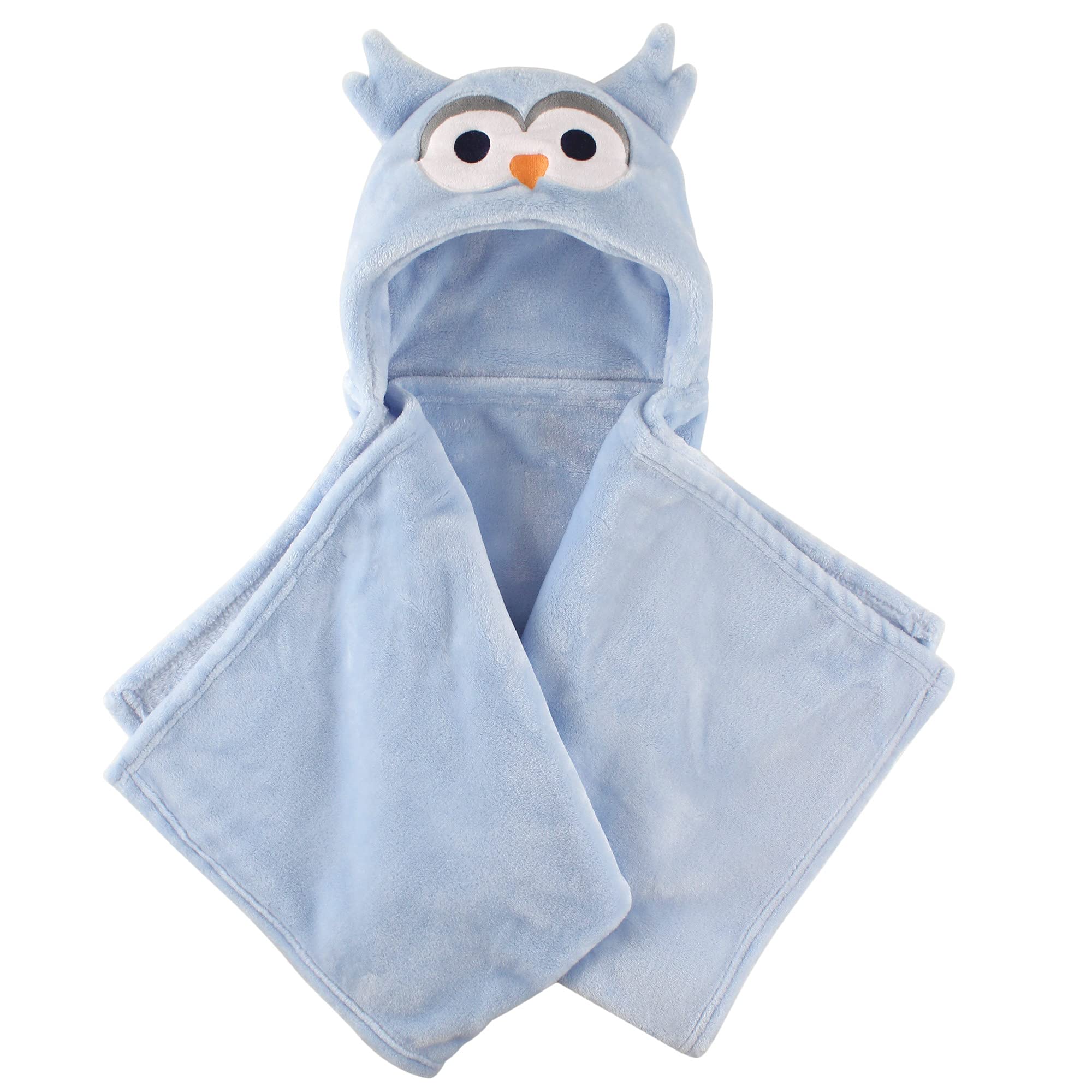 Hudson Baby Unisex Baby and Toddler Hooded Animal Face Plush Blanket, Blue Owl, One Size