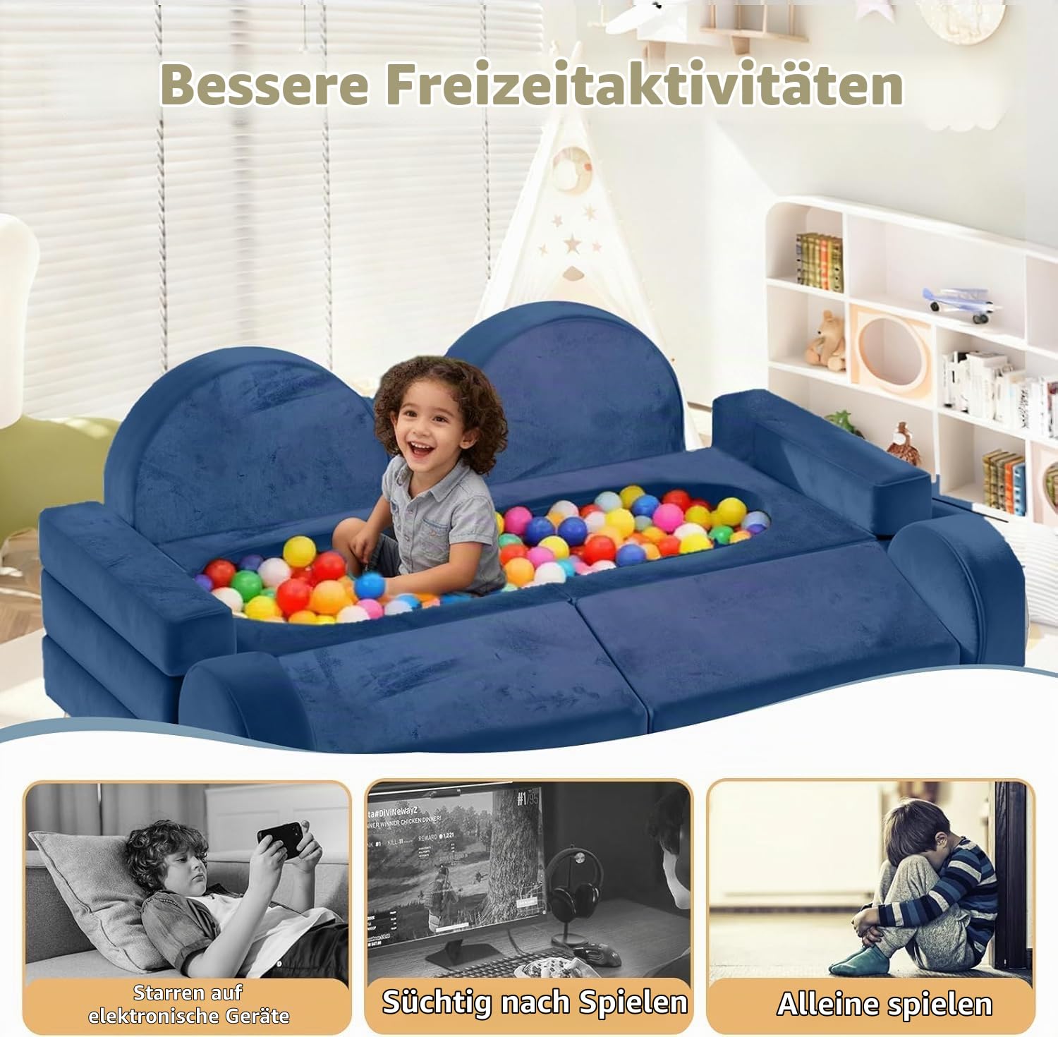 Modulare Spielsofa für Kinder 12-teilig – CPC-zertifiziert, Umbaubare kindersofa, maschinenwaschbares kindercouch, Strapazierfähiges Schaumstoff-Bodenkissen für Kinder, ideal für Schlafzimmer