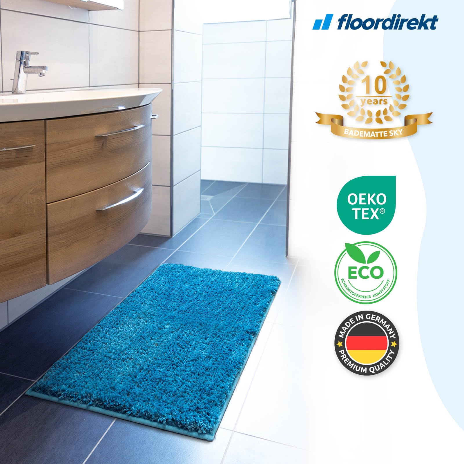 Badmat Sky | Badkamertapijt | Zacht, dicht hoogpolig | antislip & sneldrogend | Geschikt voor vloerverwarming | Vierkant & Rond | Vele kleuren & maten (rond | 95 cm, zilvergrijs