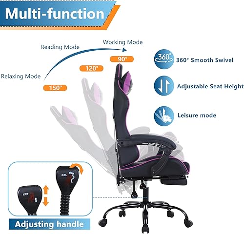 Miniatura 4 de PayLessHere Silla ergonómica de escritorio de carreras, silla de computadora, silla de juegos con reposapiés, soporte lumbar, reposacabezas y