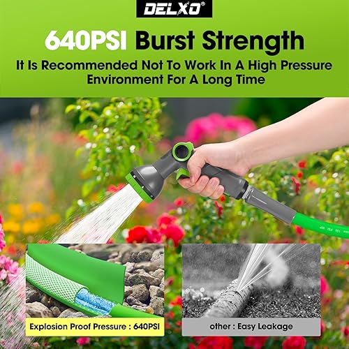 Miniatura 7 de Delxo Manguera de jardín con boquilla, manguera de agua no expandible de 34 pulgadas x 50 pies con interfaz de aleación de aluminio, manguera