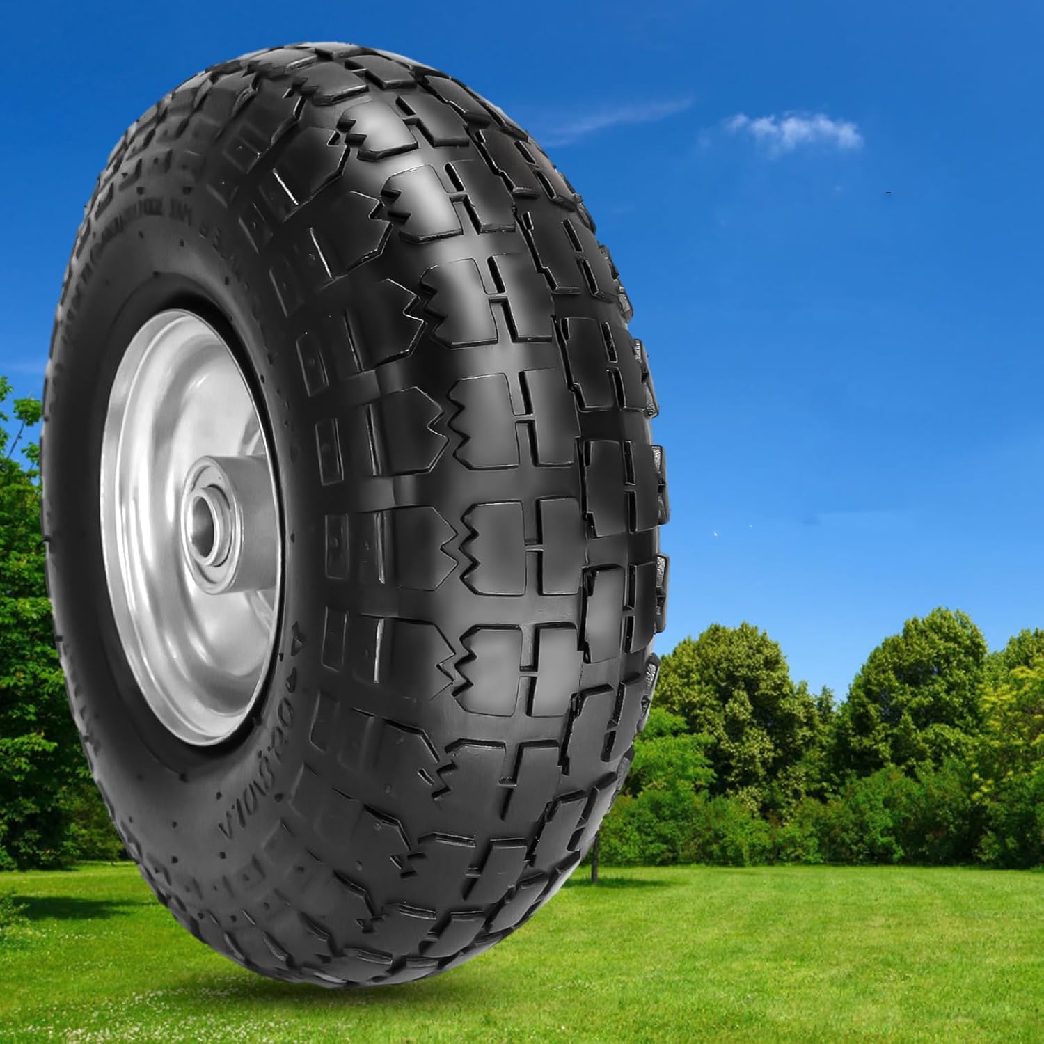 10" Pneumatic Air Filled Heavy-Duty 4.10/3.50-4 Replacement Tire and Wheel with 5/8" Axle Bore Hole for Trolley Dolly/Garden Wagon Carts/Hand Truck/Lawn Mower/Hose Reel Cart