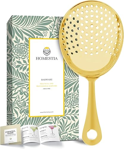 Homestia Julep - Colador de barra de acero inoxidable, cuchara de cóctel para uso doméstico o comercial, colador de cobre antiguo 304 para