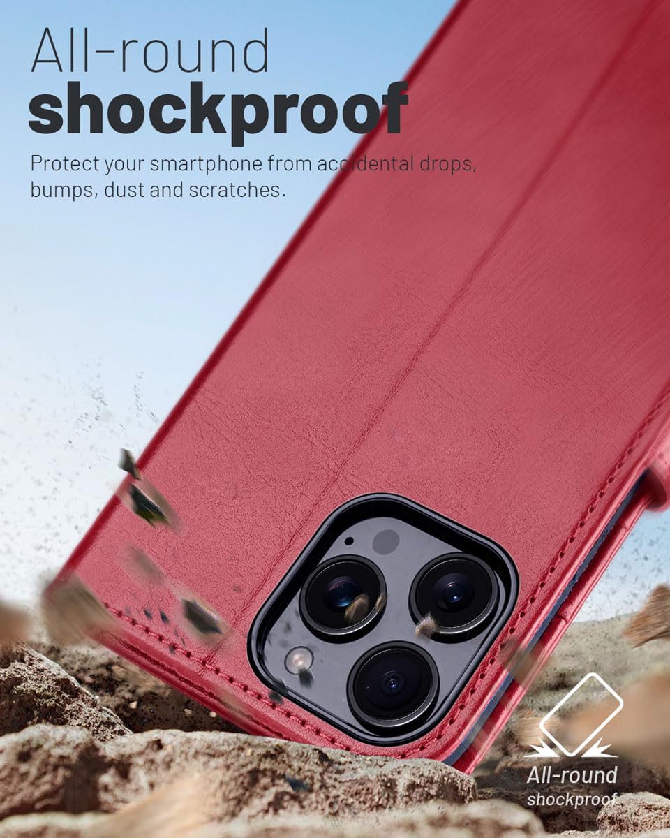 OCASE Compatible with iPhone 16 Pro Max Wallet Case, PU Leather Flip Folio Case with Card Holders RFID Blocking Kickstand [Shockproof TPU Inner Shell] Phone Cover 6.9 Inch 2024, Red