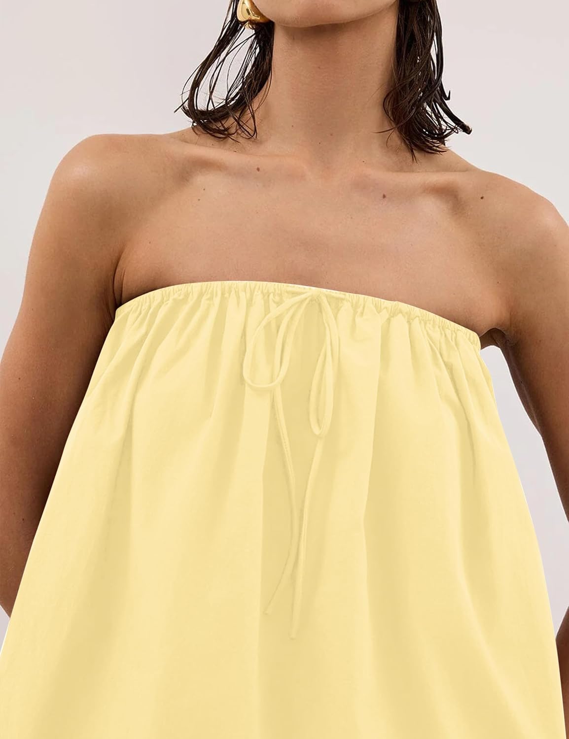 Women 2 Piece Shorts Set Loose Fit Strapless Tube Top and High Rise Drawstring Shorts Lounge Summer Vacation Set