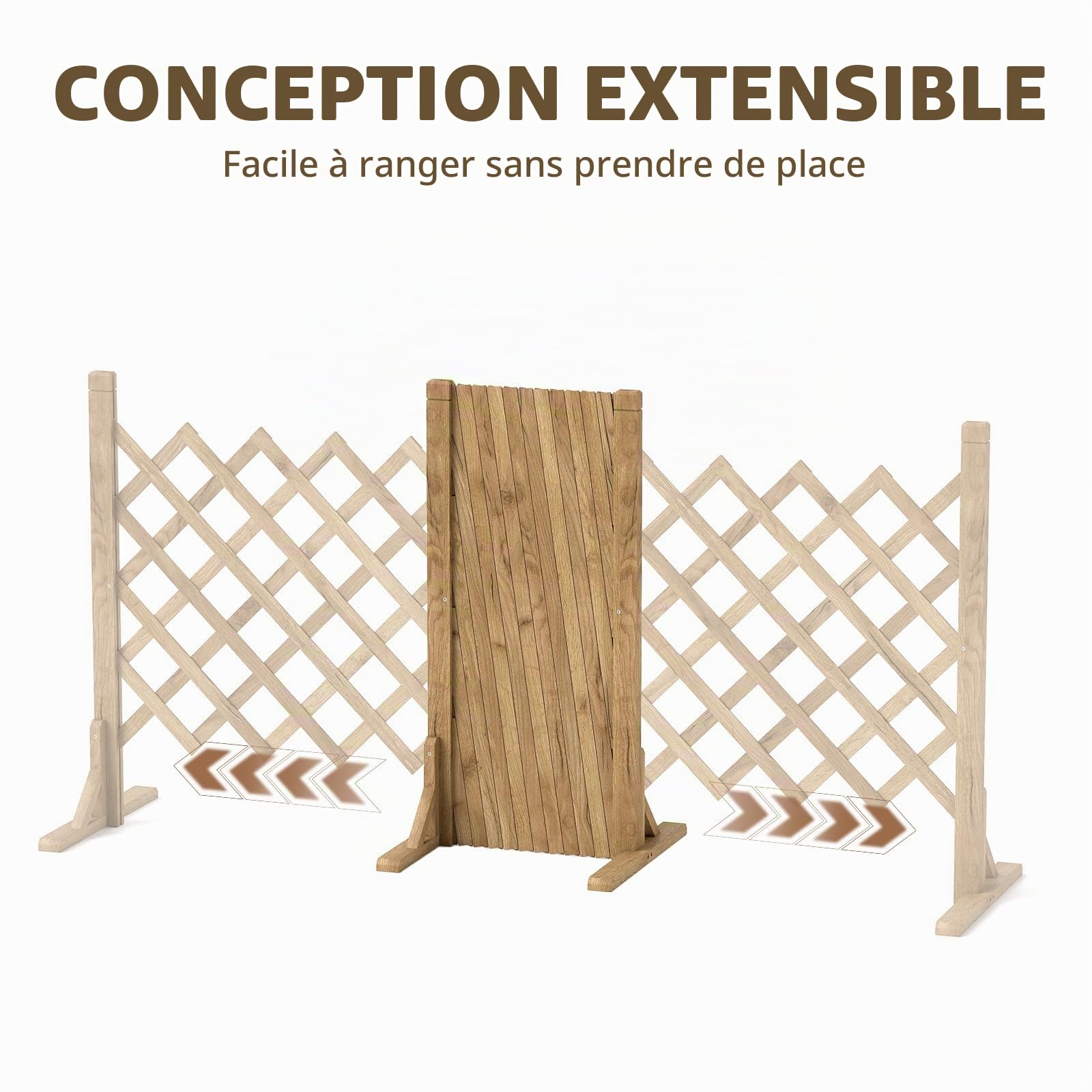 Nisorpa Lot de 2 clôtures extensibles en bois massif - Treillis extensible sur pied - Longueur réglable de 34 à 160 cm - Clôture rétractable pour intérieur et extérieur - Clôture de jardin extensible