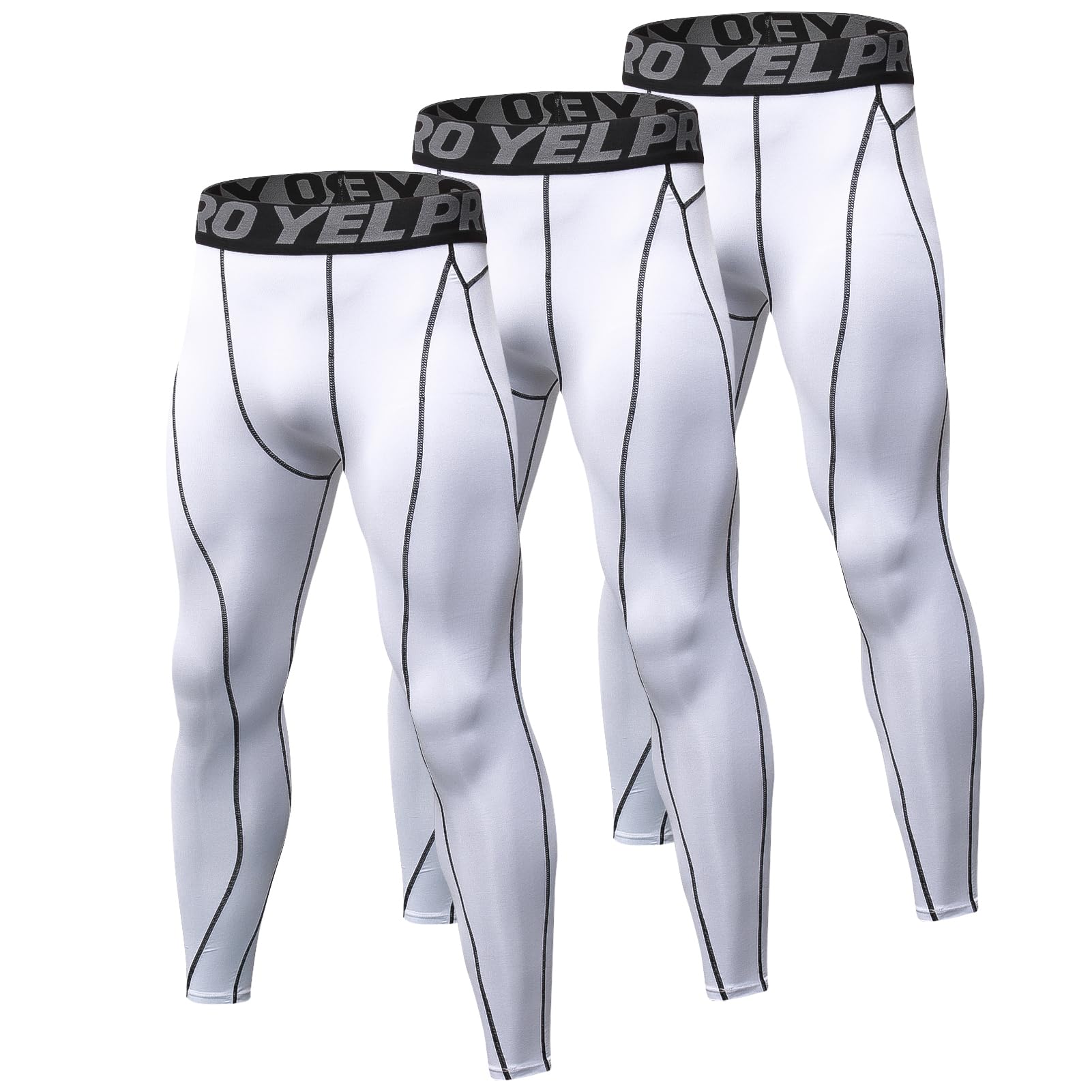 Lot de 3 Legging Homme Running Pantalon de Compression Sport Collant, Séchage Rapide Baselayer pour Jogging Cyclisme Course