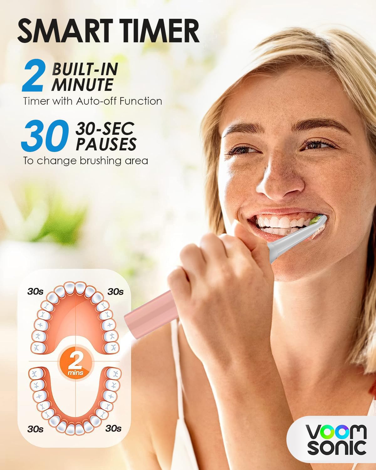 Voom Sonic Go 1 Series Travel Electric Toothbrush + 4PK Brush Heads, Travel Toothbrushes - Battery Operated Toothbrush for Adults & Kids, Portable with 2 Minute Timer (Pink)
