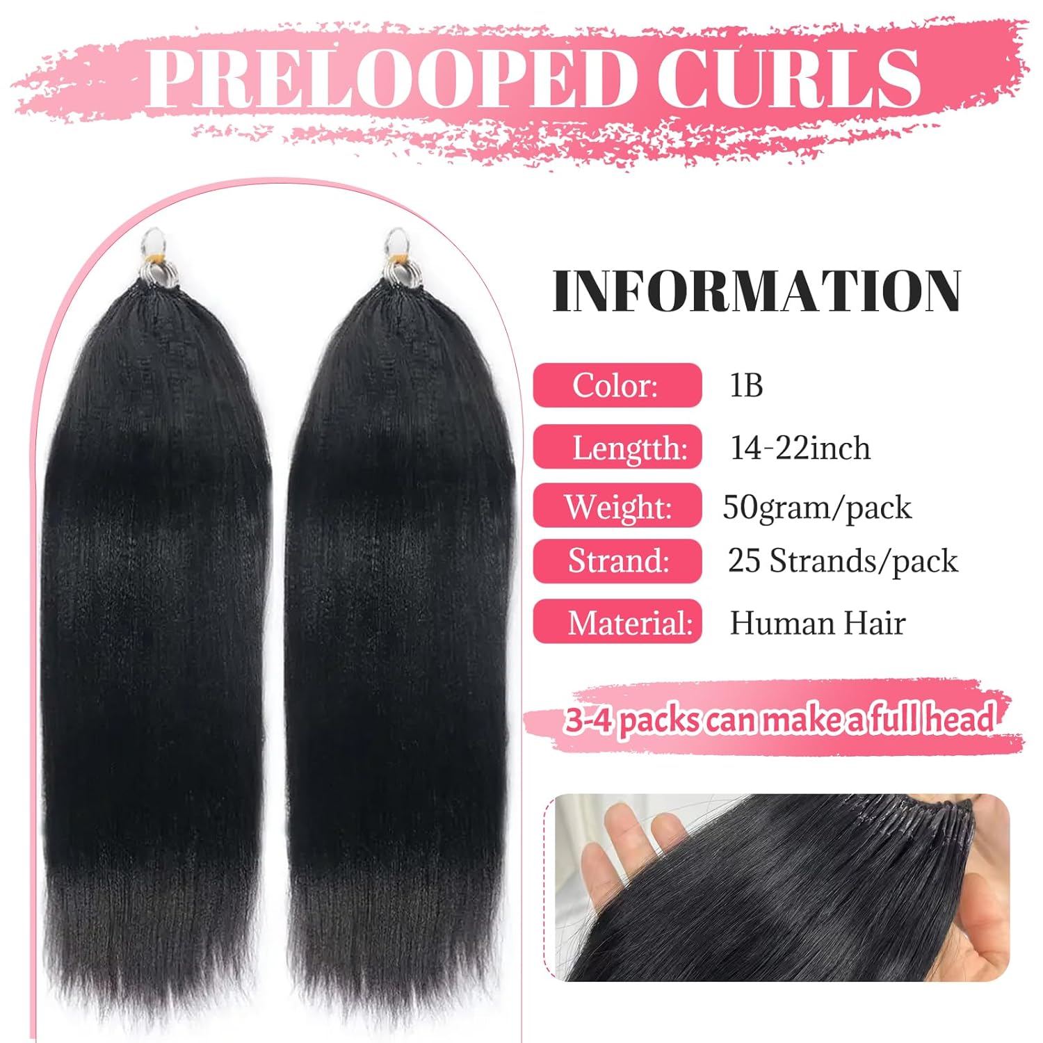 Yaki Straight Crochet Human Hair Extensions Miracle Knots Crochet Virgin Hair Bundles Pre-Separated for Women #1B Natural Black Color 20 Inch 50g for Braiding Invisble Knotless 50 Strands pack