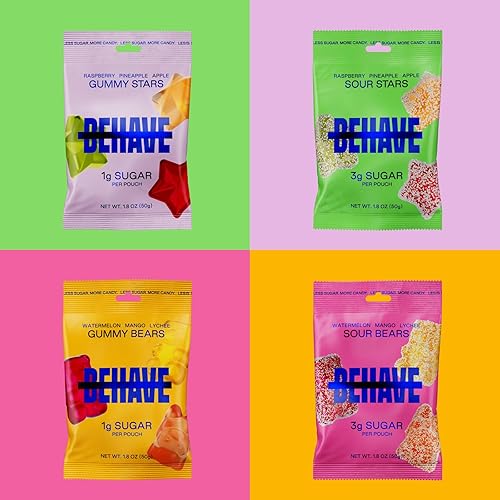 Miniatura 5 de BEHAVE Estrellas de gomitas ácidas bajas en azúcar, 1.8 onzas (paquete de 6), caramelos aptos para dieta keto y diabéticos, sabores de fruta de