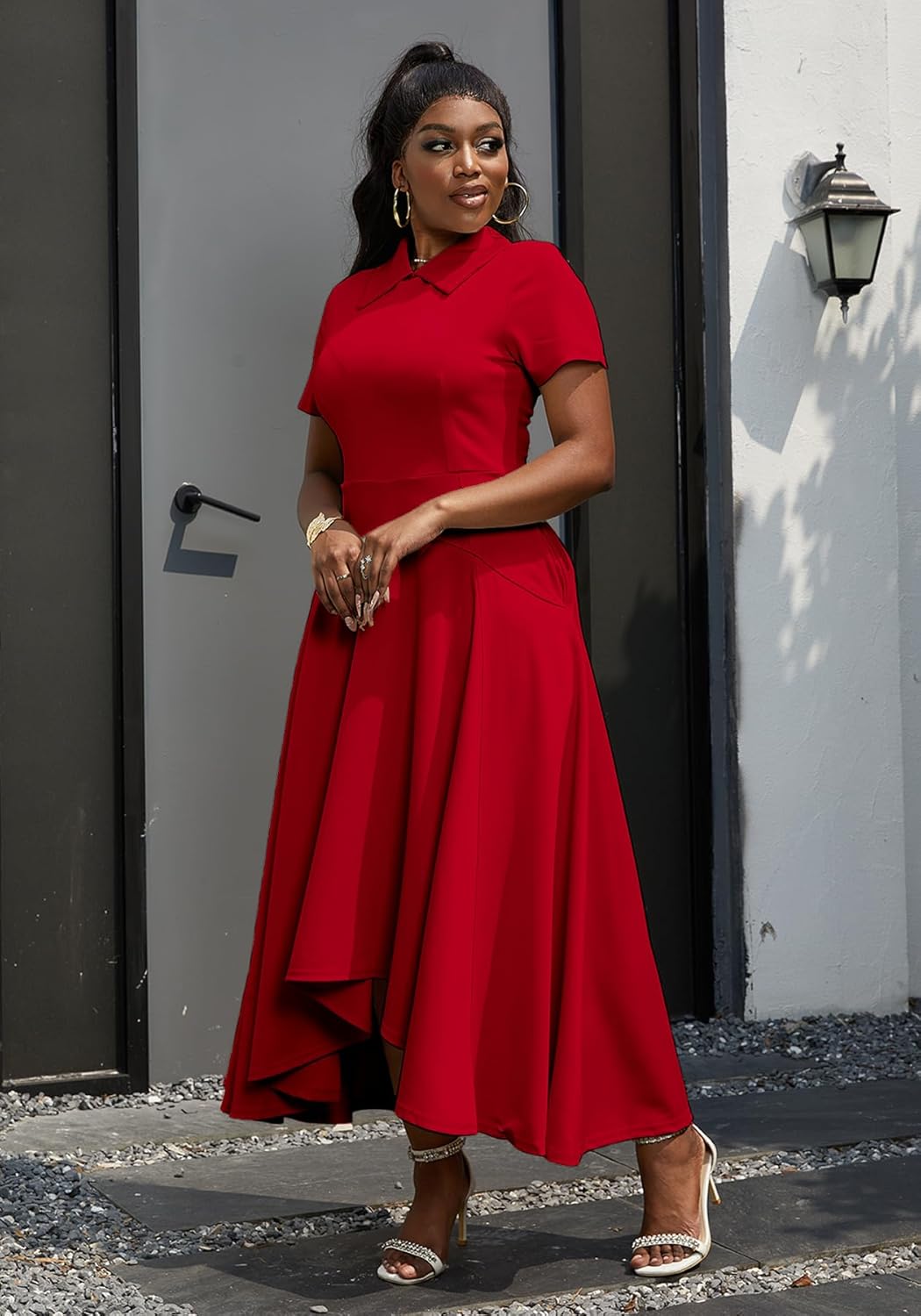 LAJIOJIO Elegant Dresses for Women Formal Short Sleeve A-Line Party Dress - Image 7