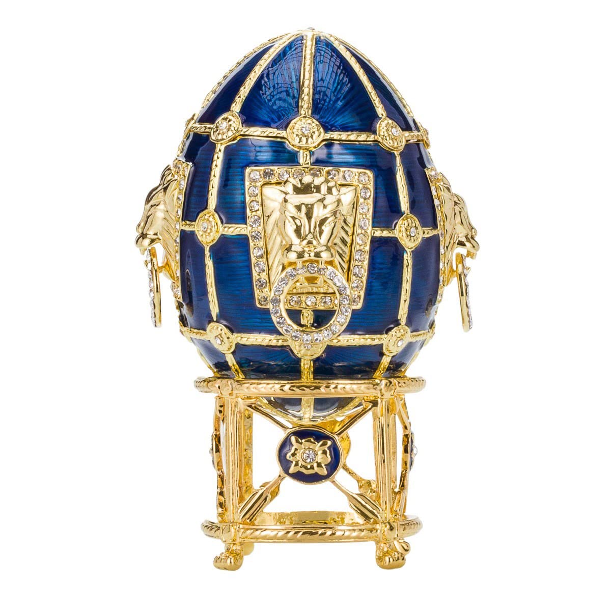 danila-souvenirs Glamorous Style Easter Egg Trinket Jewel Box with Lions 11 cm blue