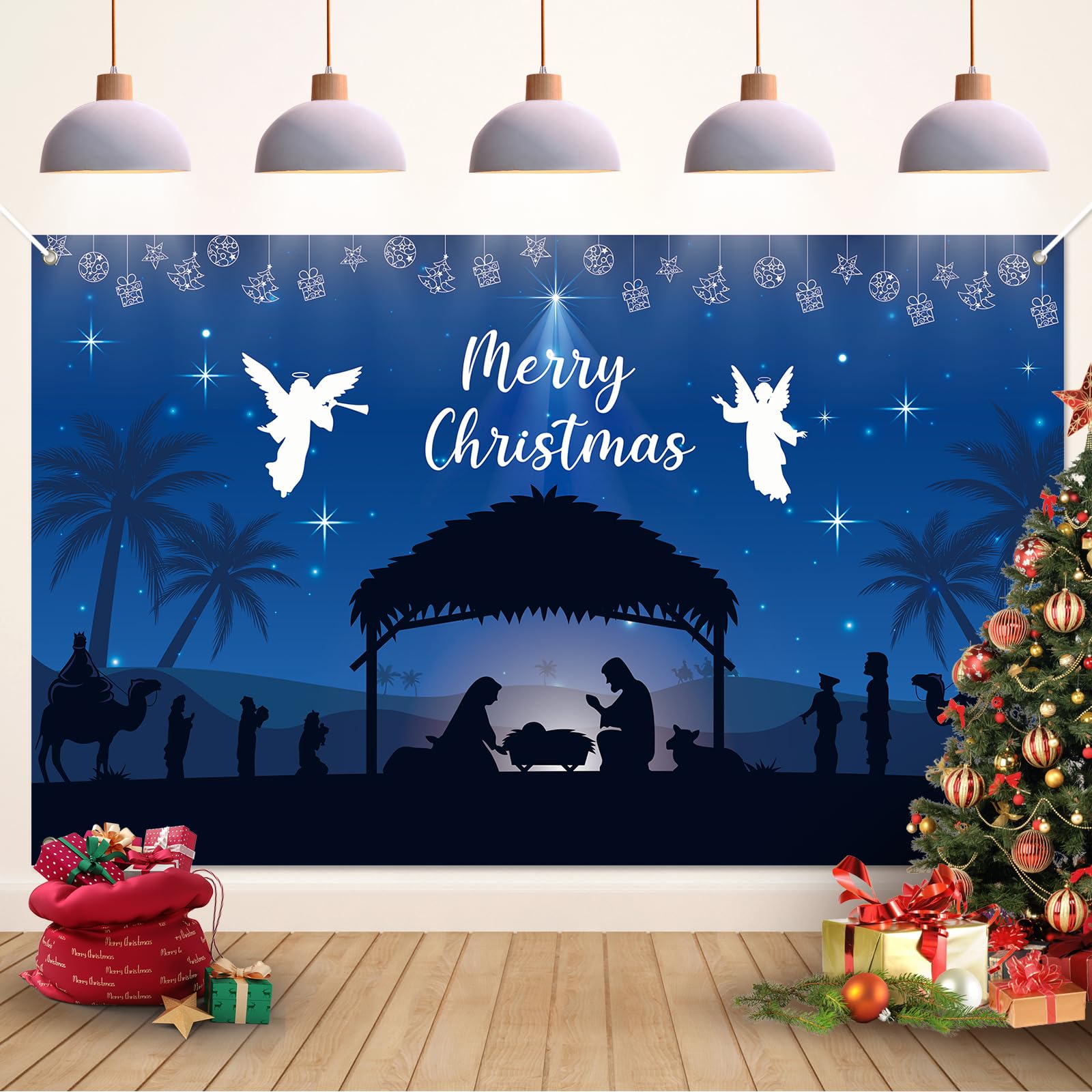 Koliphy Pancarta Navideña, Pancarta Decorativa de Merry Christmas para uso Interior y Exterior, Decorativa para Fiesta de Navidad, 180 x 110 cm (Azul Oscuro)