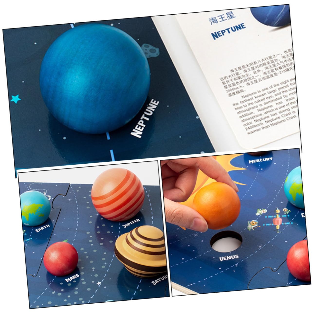 POPETPOP Rompecabezas Espaciales de Madera para Niños, Juego Educativo Ocho Planetas del Sistema Solar, Tablero de Cognición Planetaria para Desarrollo Cognitivo y Aprendizaje Espacial