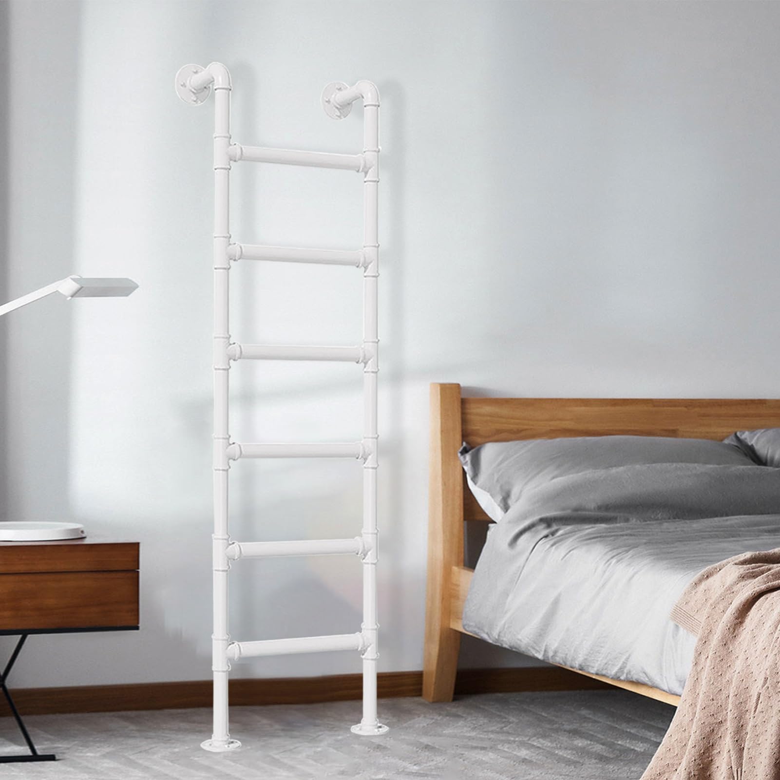 Échelle de lit superposé robuste blanche 200 cm en métal forgé mural pour maison