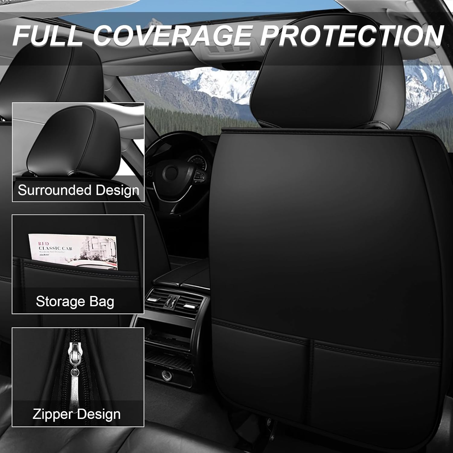 Nappa Leather Seat Covers Full Set for Dodge Ram 1500 2012-2025, 2 Seats Waterproof & Tear-Resistant Car Seat Cover Inside Zipper Design and Reserved Opening Holes(Luxury Front Row/Black White)