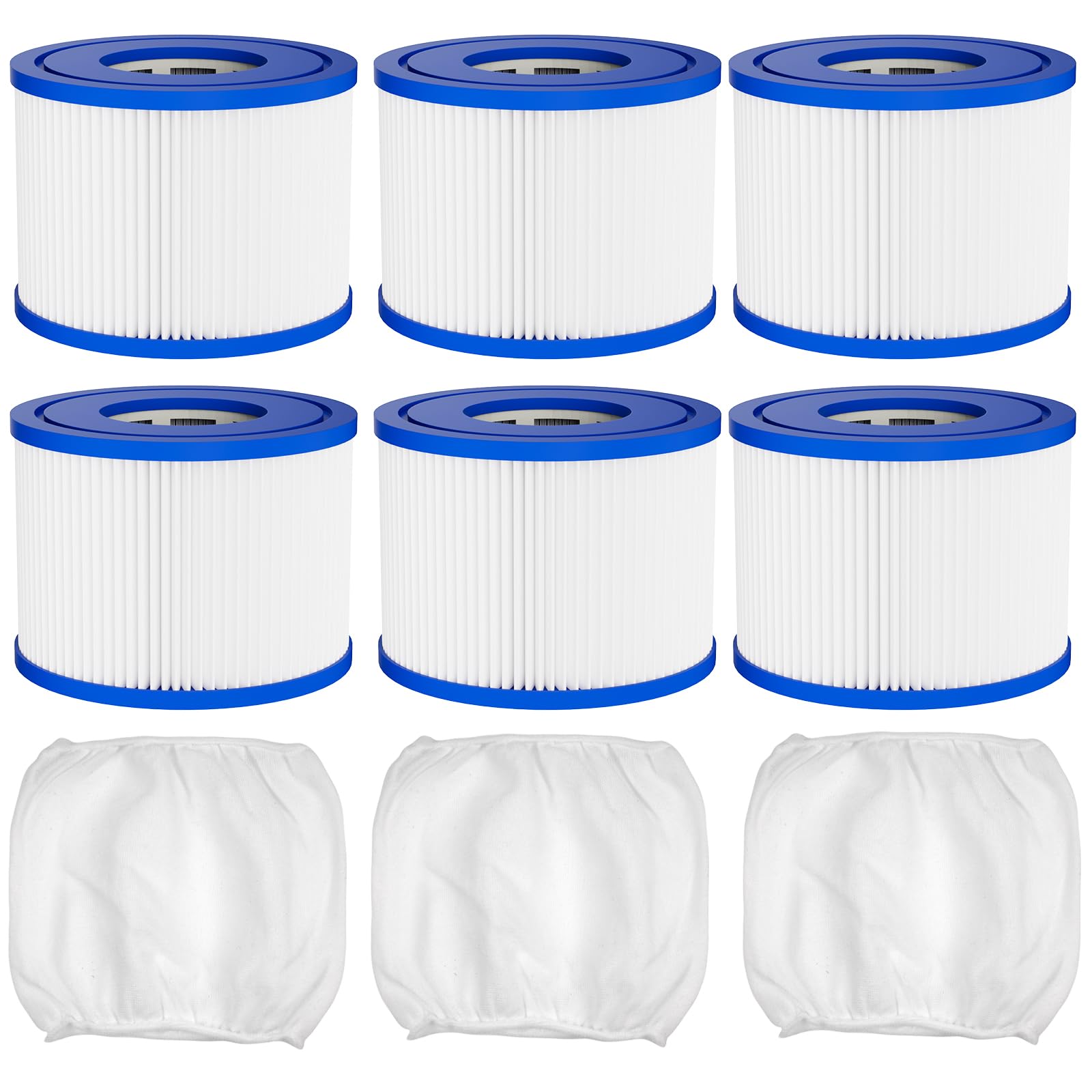 Photo 1 of Hot Tub Spa Filter Cartridge Type VI Replacement (4.07"×3.15")-with Life-Extend Pre-Filter For Coleman Saluspa 90352E,58323E,90427E,Bestway,Intex & Most Inflatable Pool-6 filters, 3 Pre-filter Sleeves