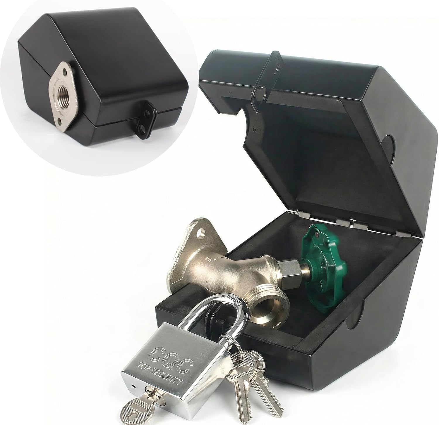 Outdoor Faucet Lock System Green Insulated Garden Hose Bibb Cover and Lock, Black Easy to Install Spigot Lock Hose Bib Lock Outdoor Water Faucet Lock Prevents Water Theft and Vandalism