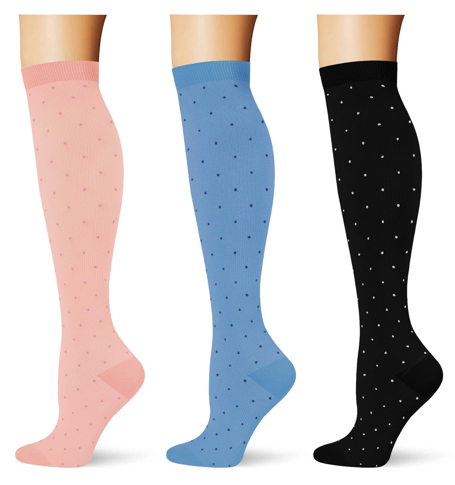 (3 pairs) Compression Socks 20-30 mmHg Long Knee High Socks for Women Men Support Athletic Travel Daily Wear